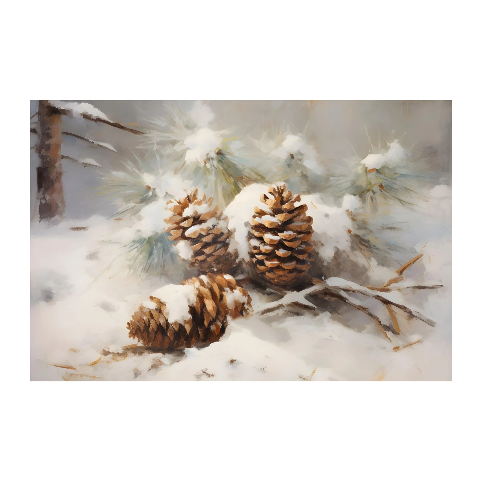 Snowy Pinecones Nature Landscape Wall Art