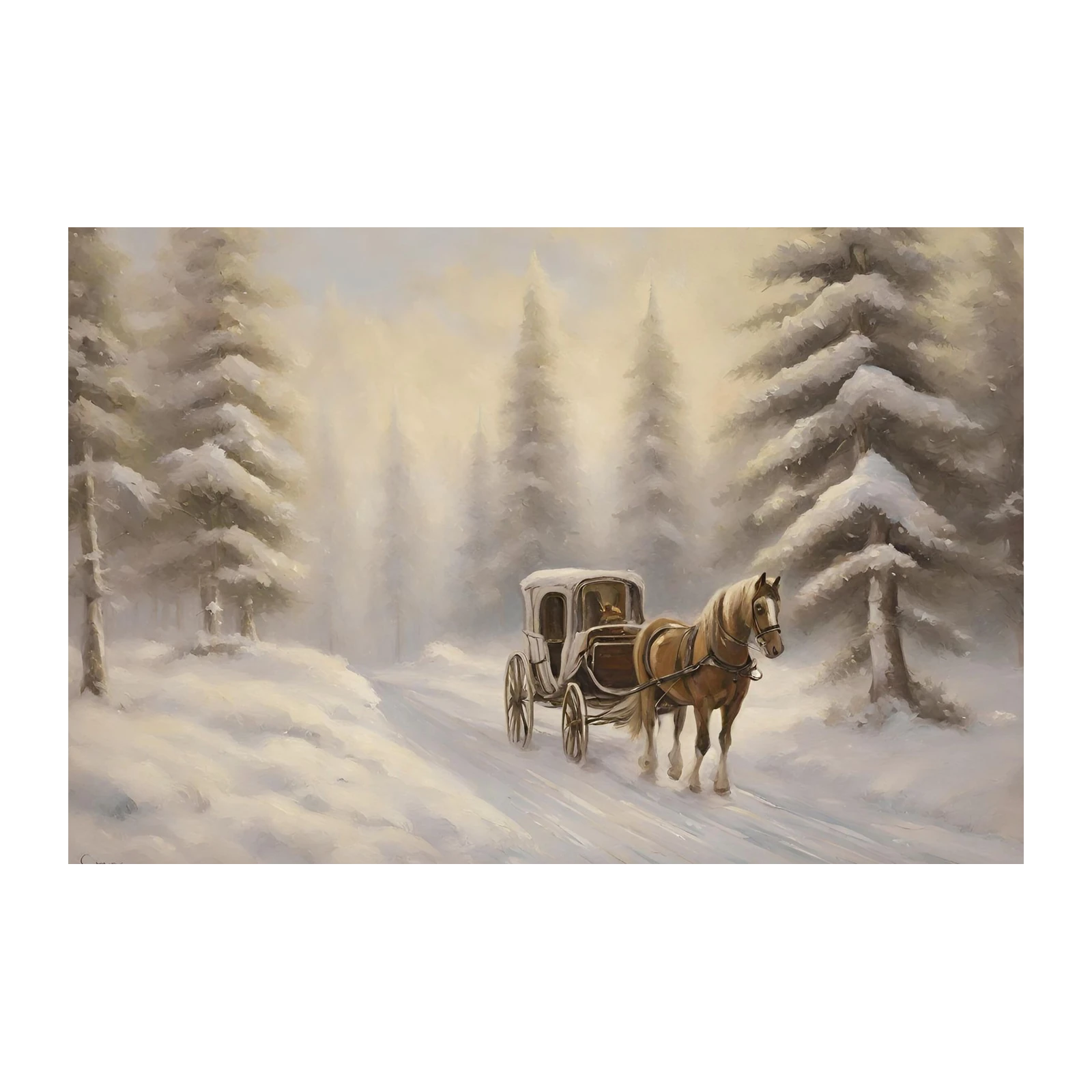 Vintage Horse Carriage Winter Scene Wall Art