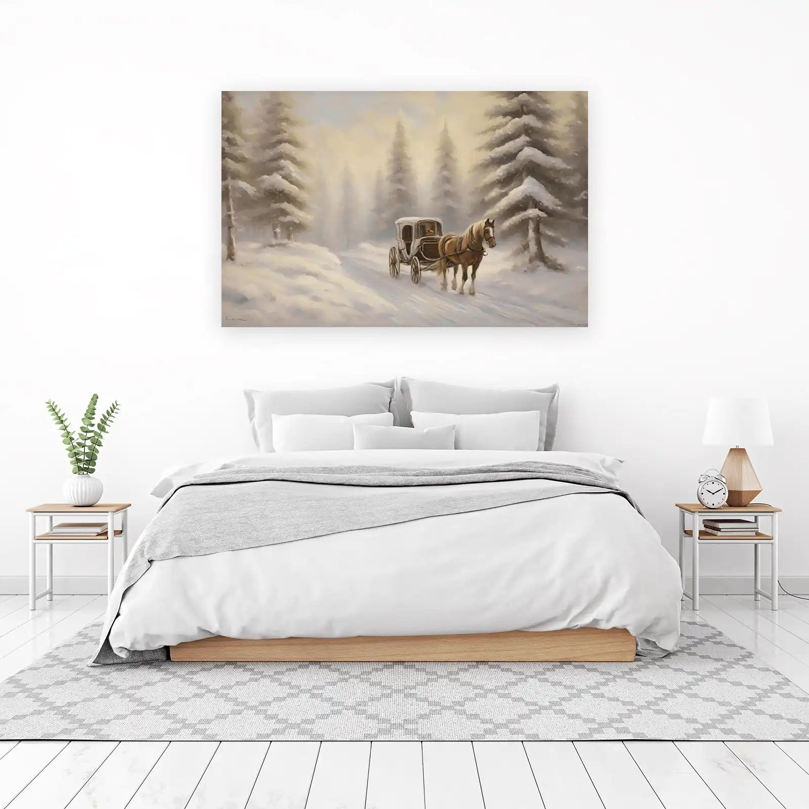 Vintage Horse Carriage Winter Scene Wall Art