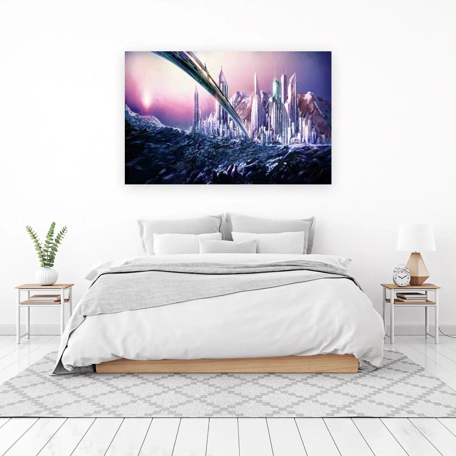 Futuristic City Skyline Mountain View Wall Art