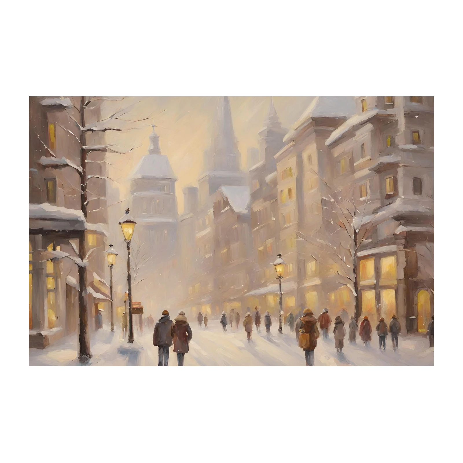 Winter Cityscape Snow Couple Wall Art