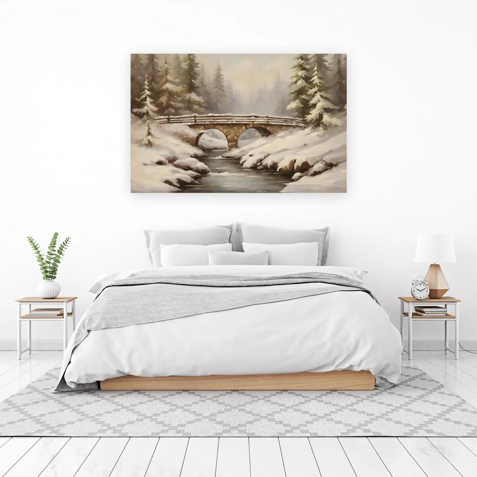 Serene Winter Bridge Landscape Wall Art