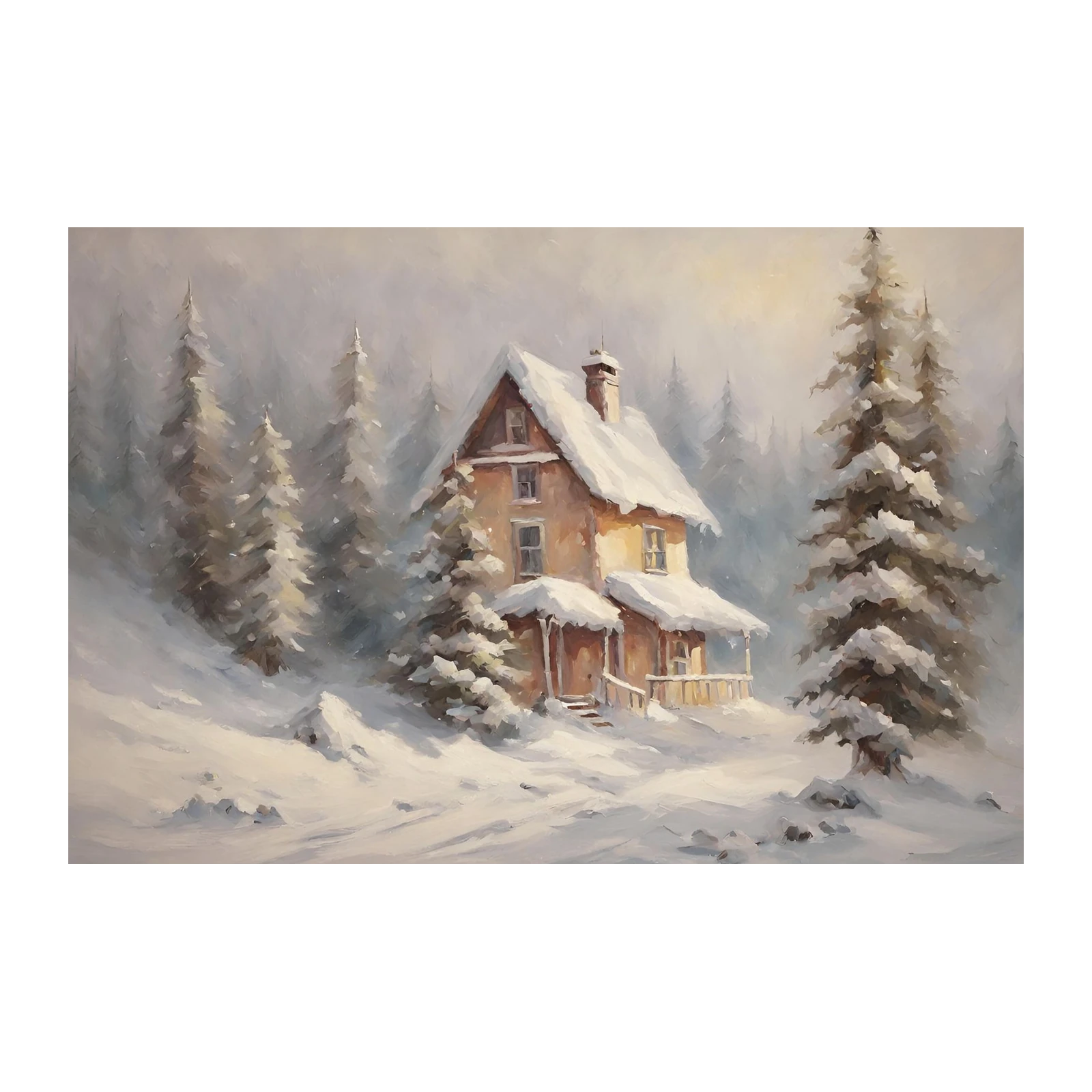 Cozy Winter Cabin Snow Scene Wall Art