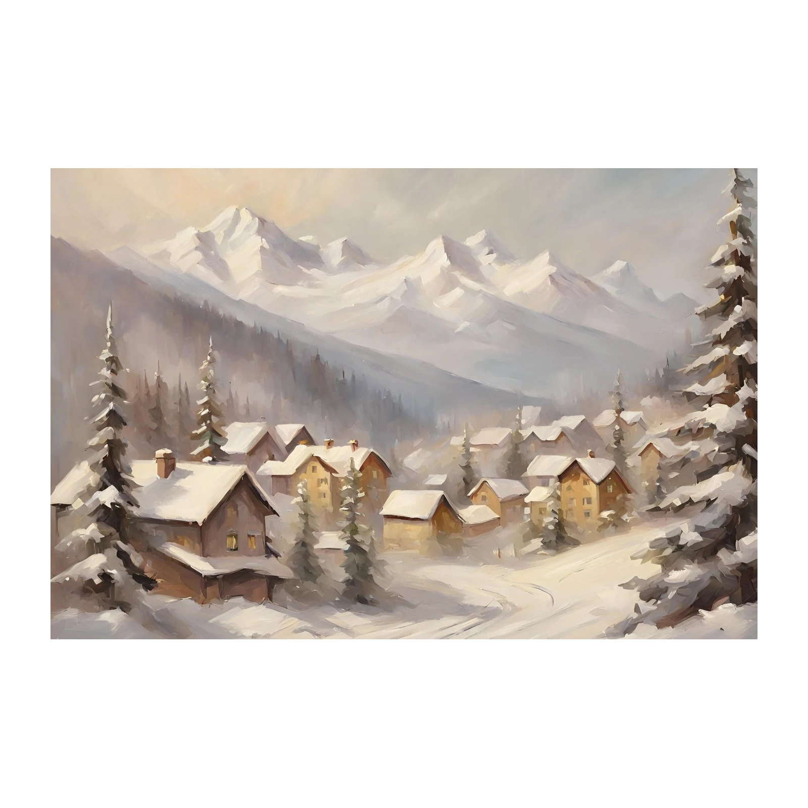 Serene Winter Village Wall Art