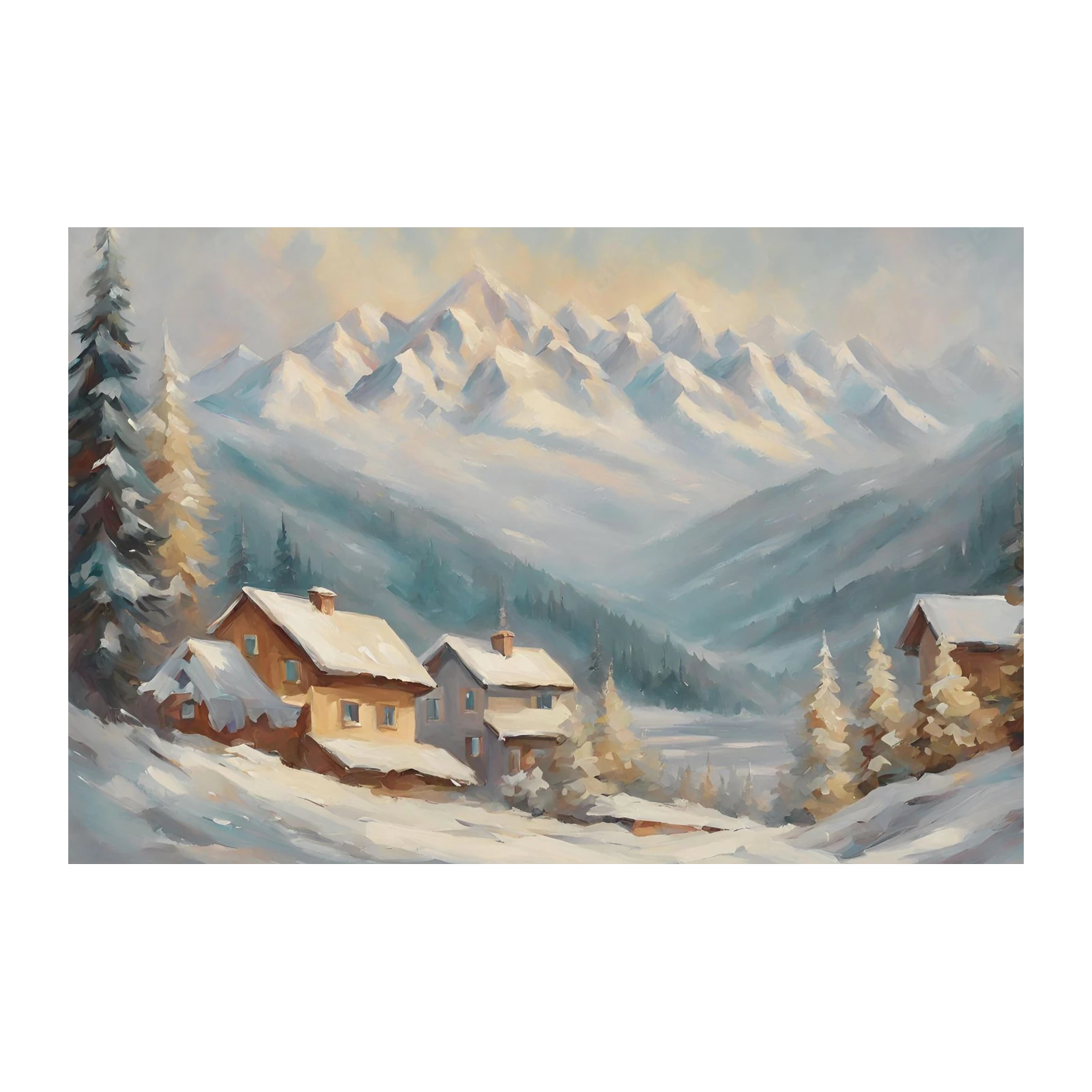 Cozy Mountain Village Winter Scene Wall Art