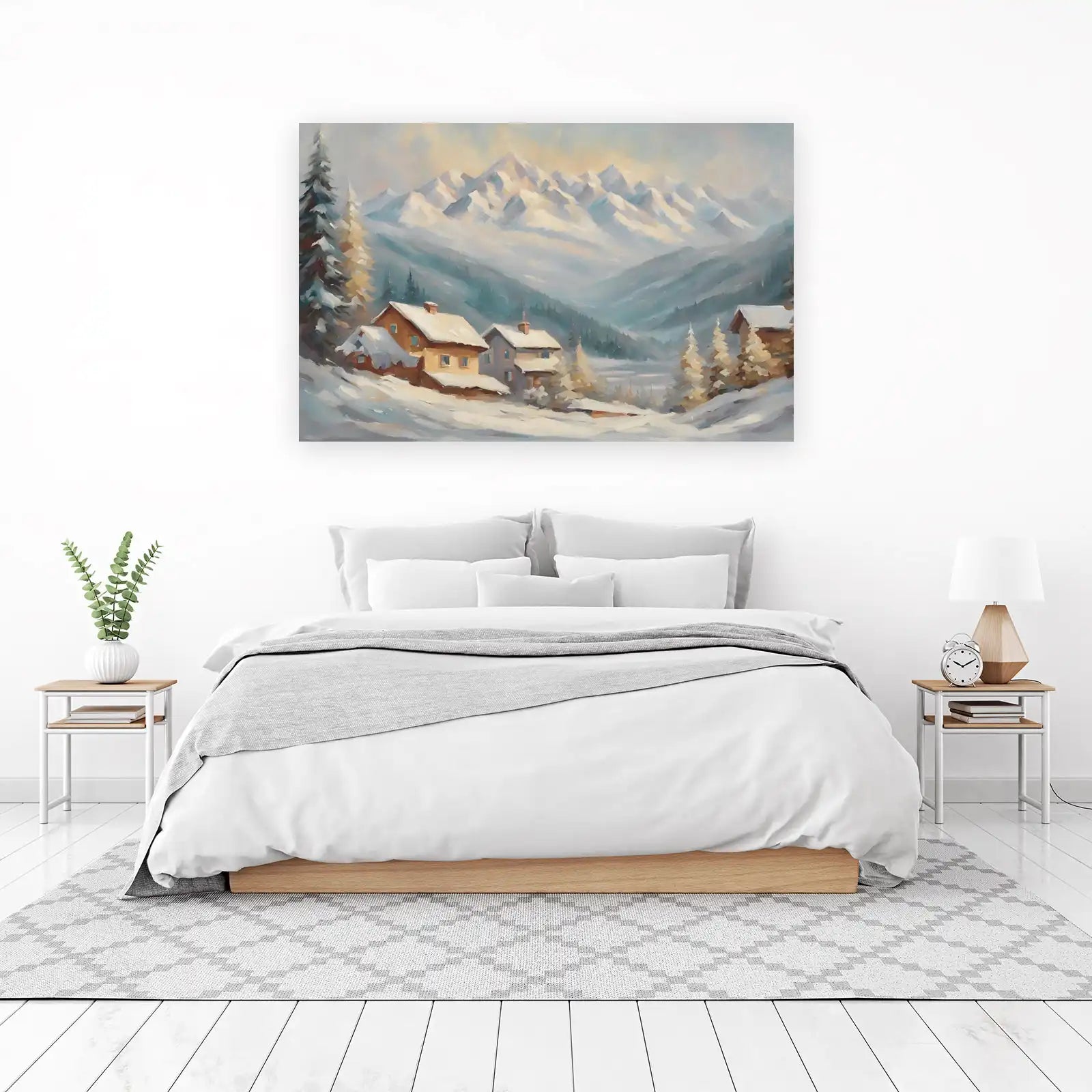 Cozy Mountain Village Winter Scene Wall Art