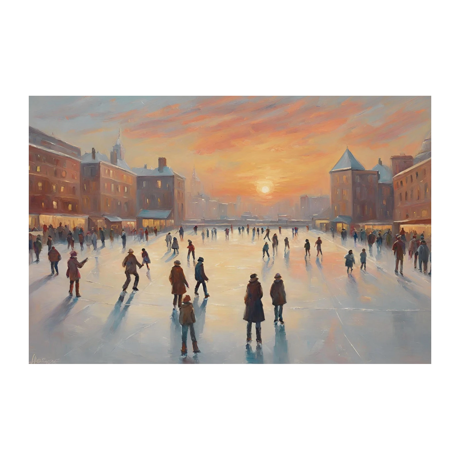 Golden Hour Ice Skating Scene Wall Art