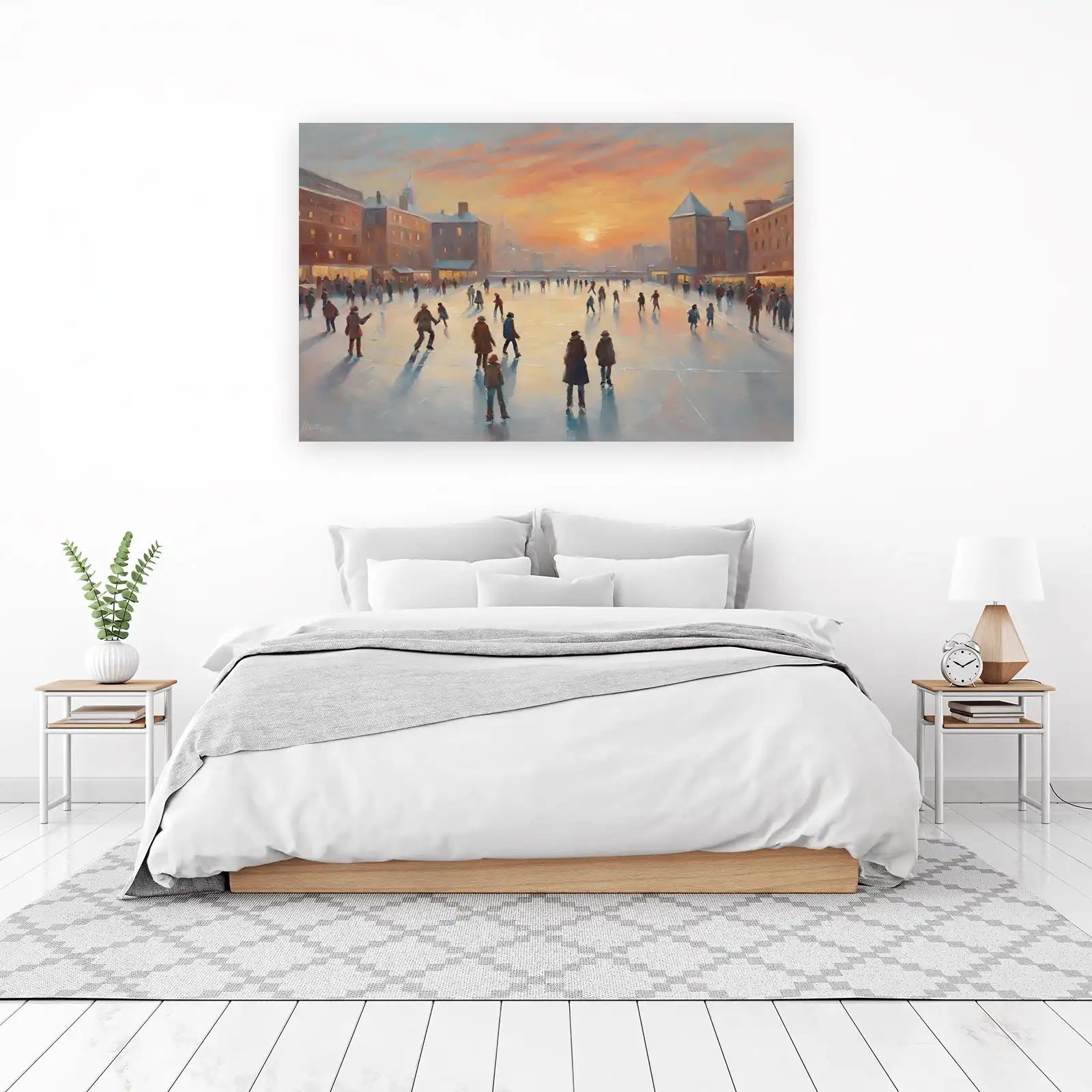Golden Hour Ice Skating Scene Wall Art