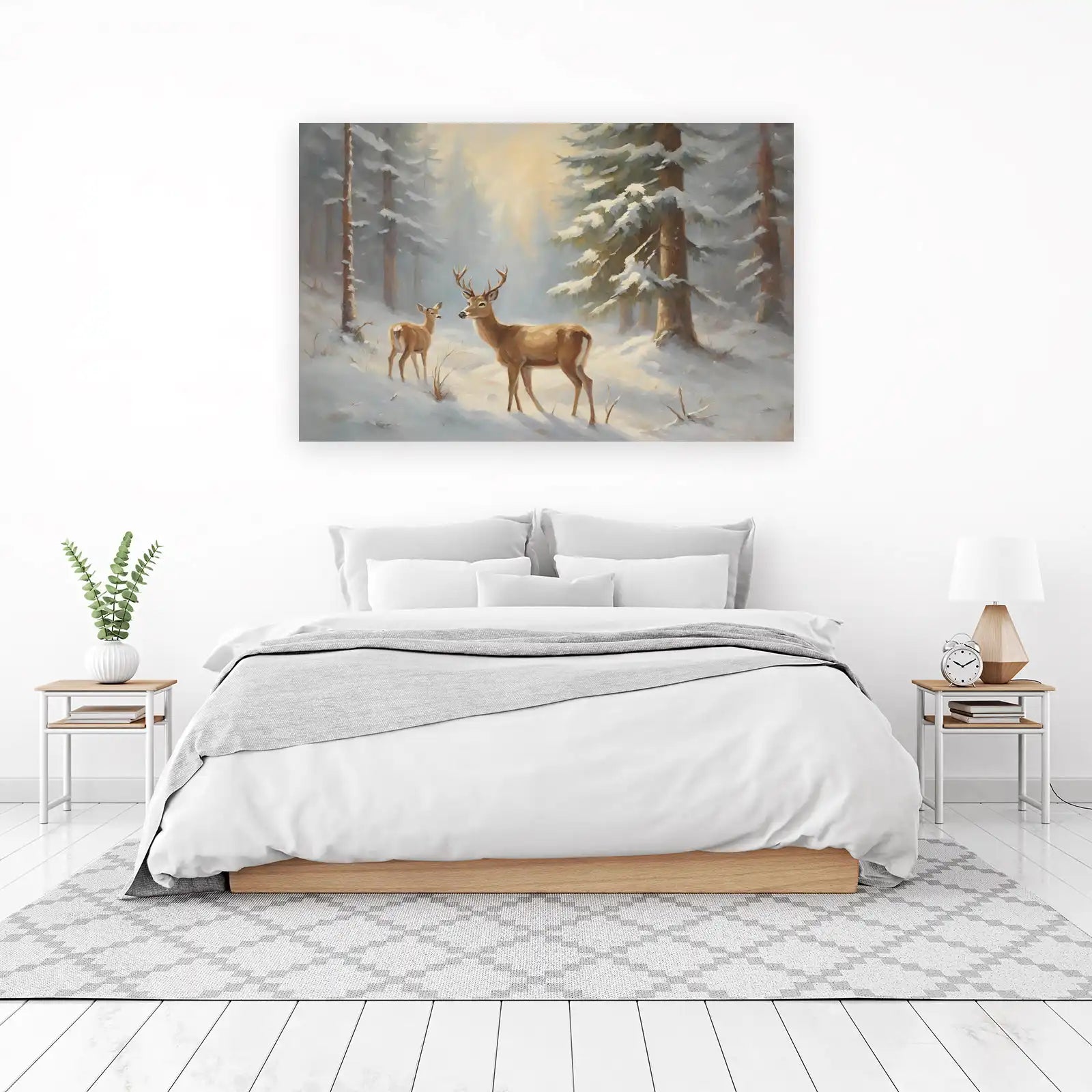 Serene Winter Deer Forest Scene Wall Art