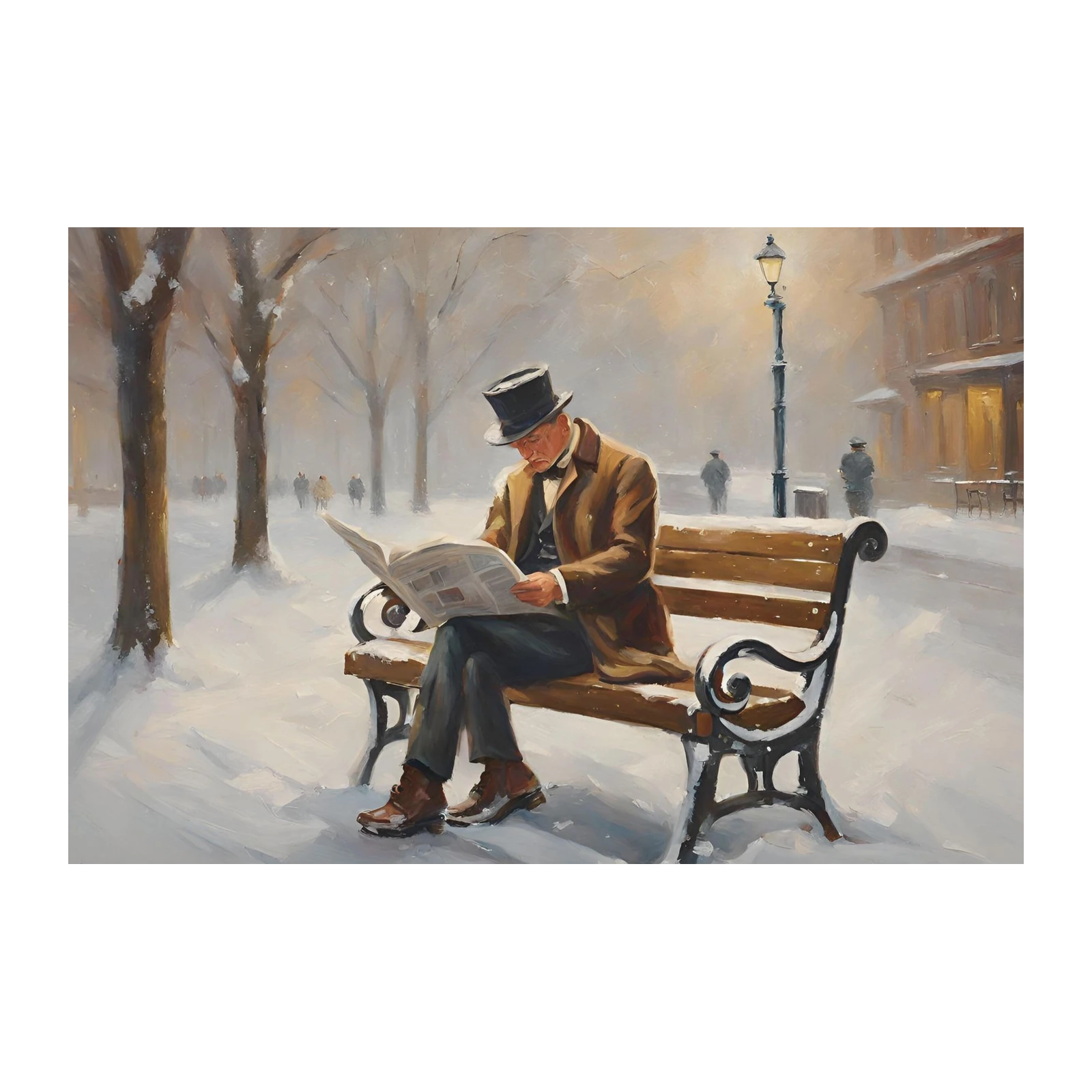 Vintage Gentleman Reading in Snow Wall Art