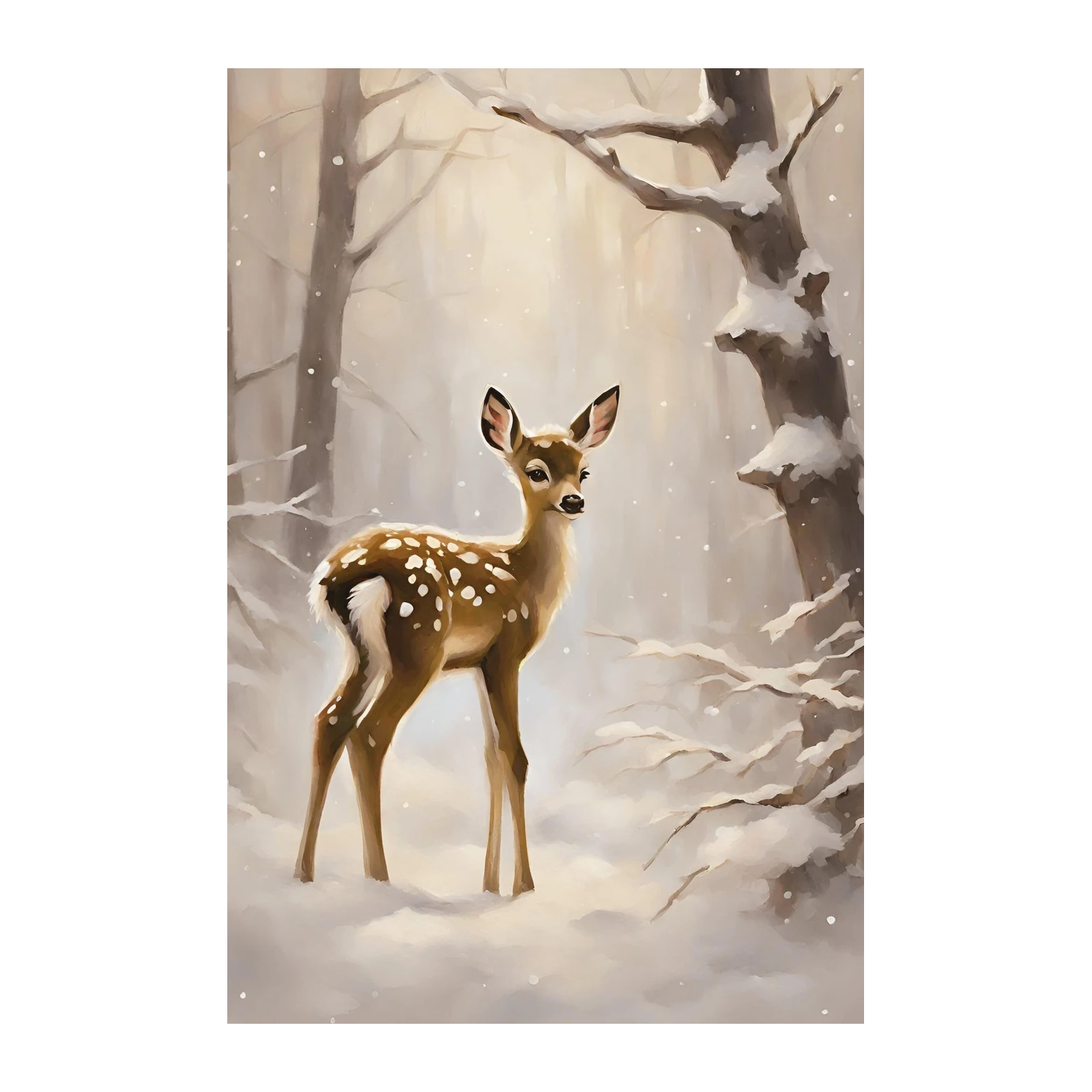 Enchanting Fawn Winter Forest Wall Art