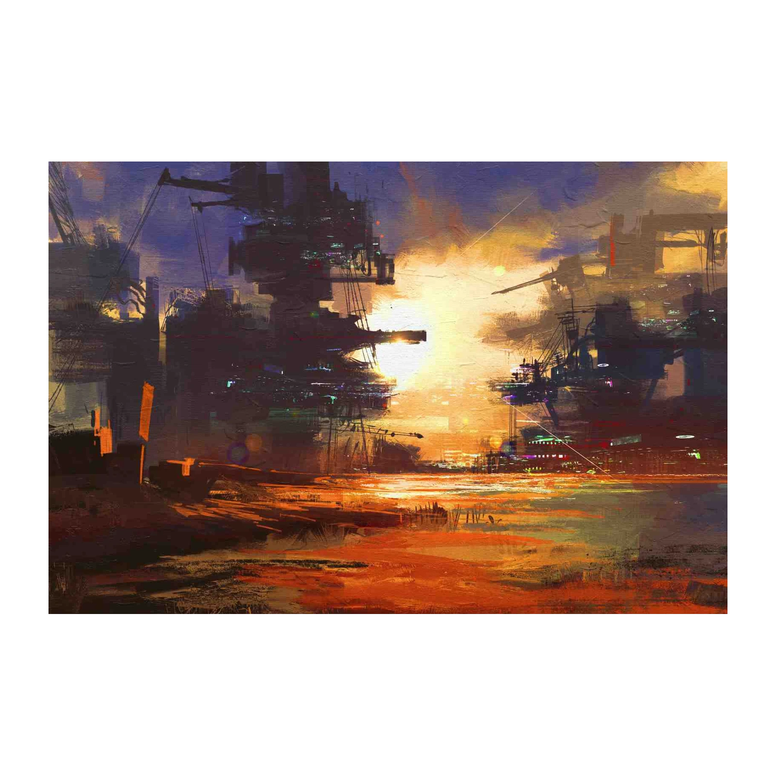 Futuristic Industrial Sunset Wall Art