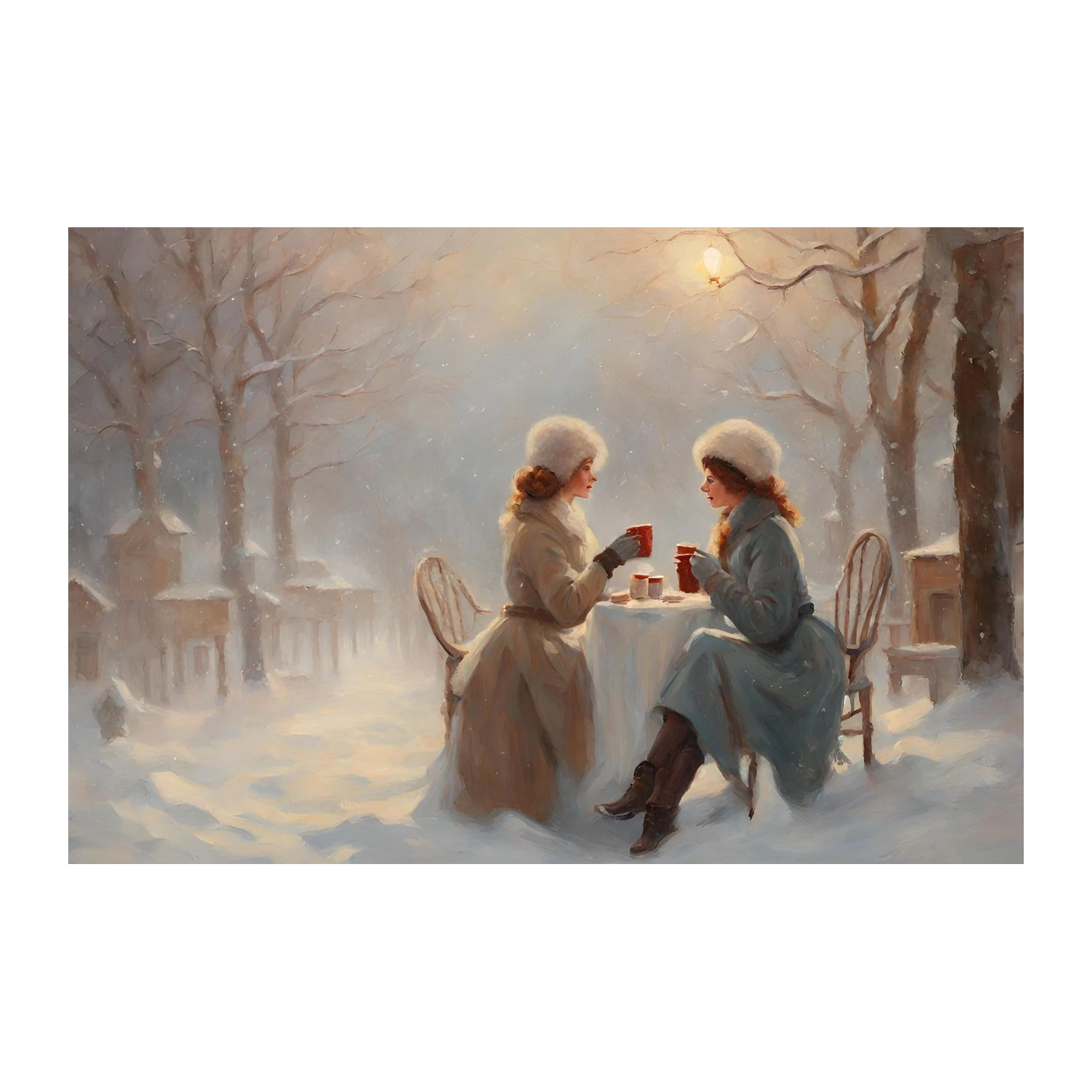 Winter Serenity: Two Women Cafe Wall Art