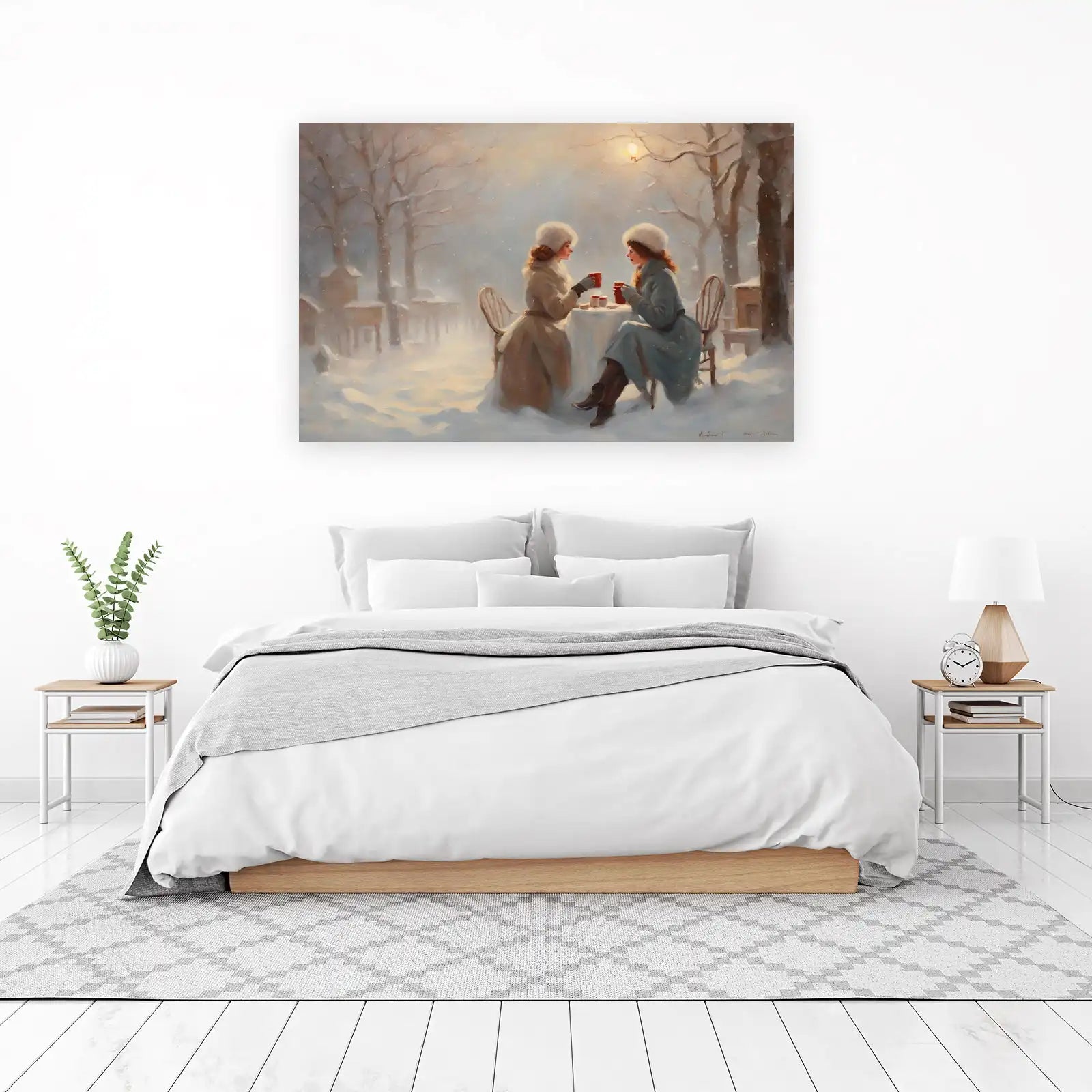 Winter Serenity: Two Women Cafe Wall Art