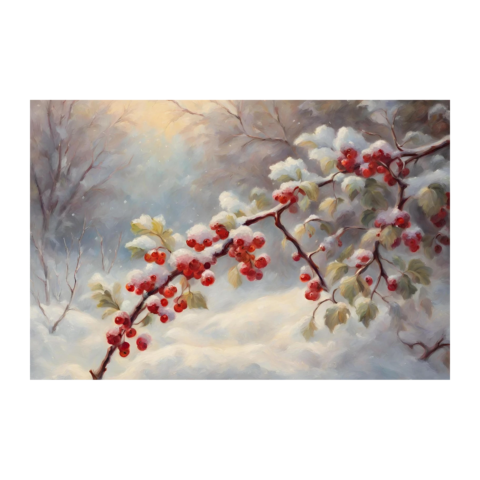 Snowy Red Berries Winter Landscape Wall Art