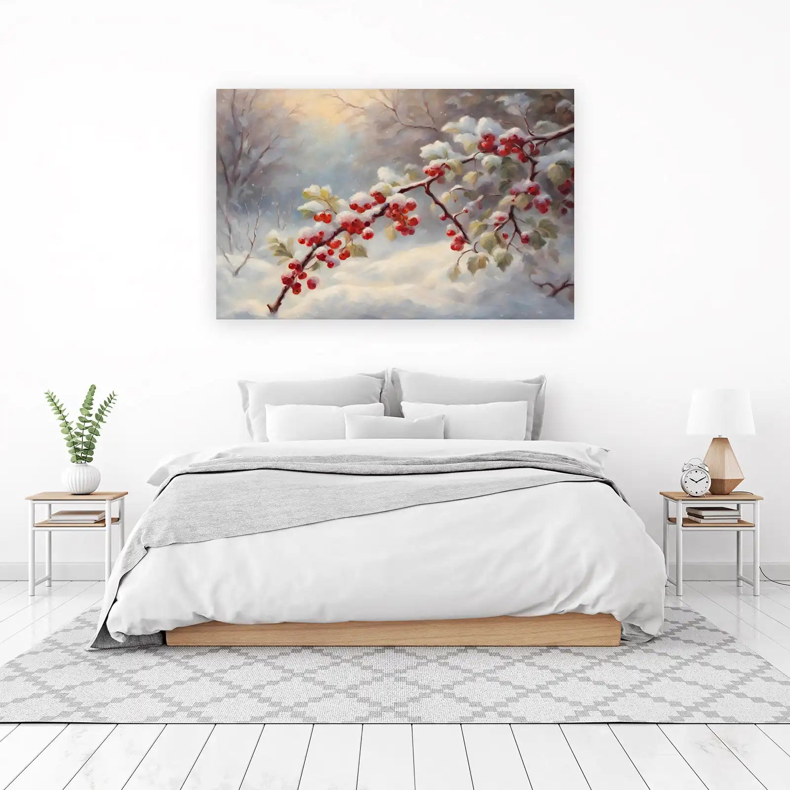 Snowy Red Berries Winter Landscape Wall Art