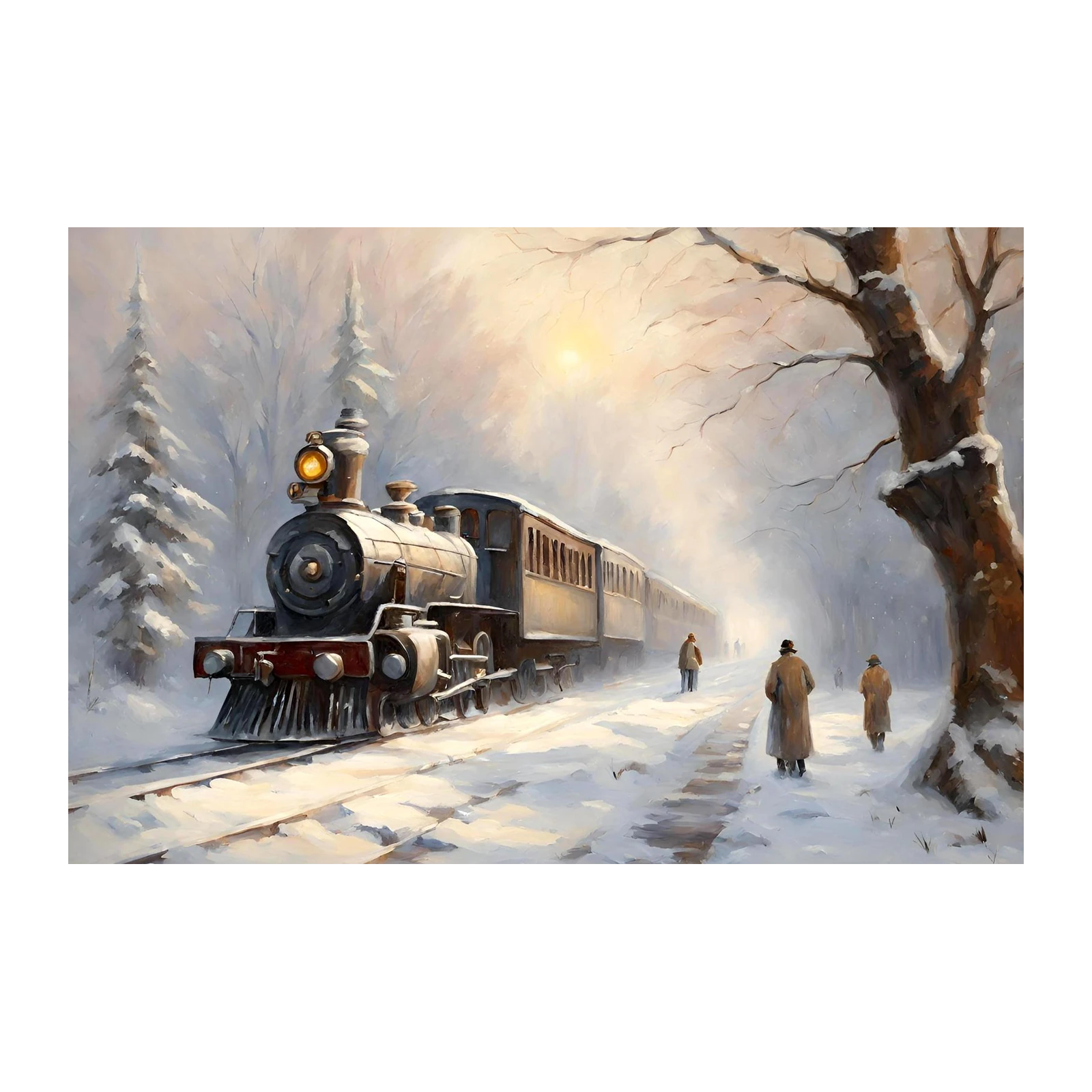 Vintage Steam Train Winter Journey Wall Art