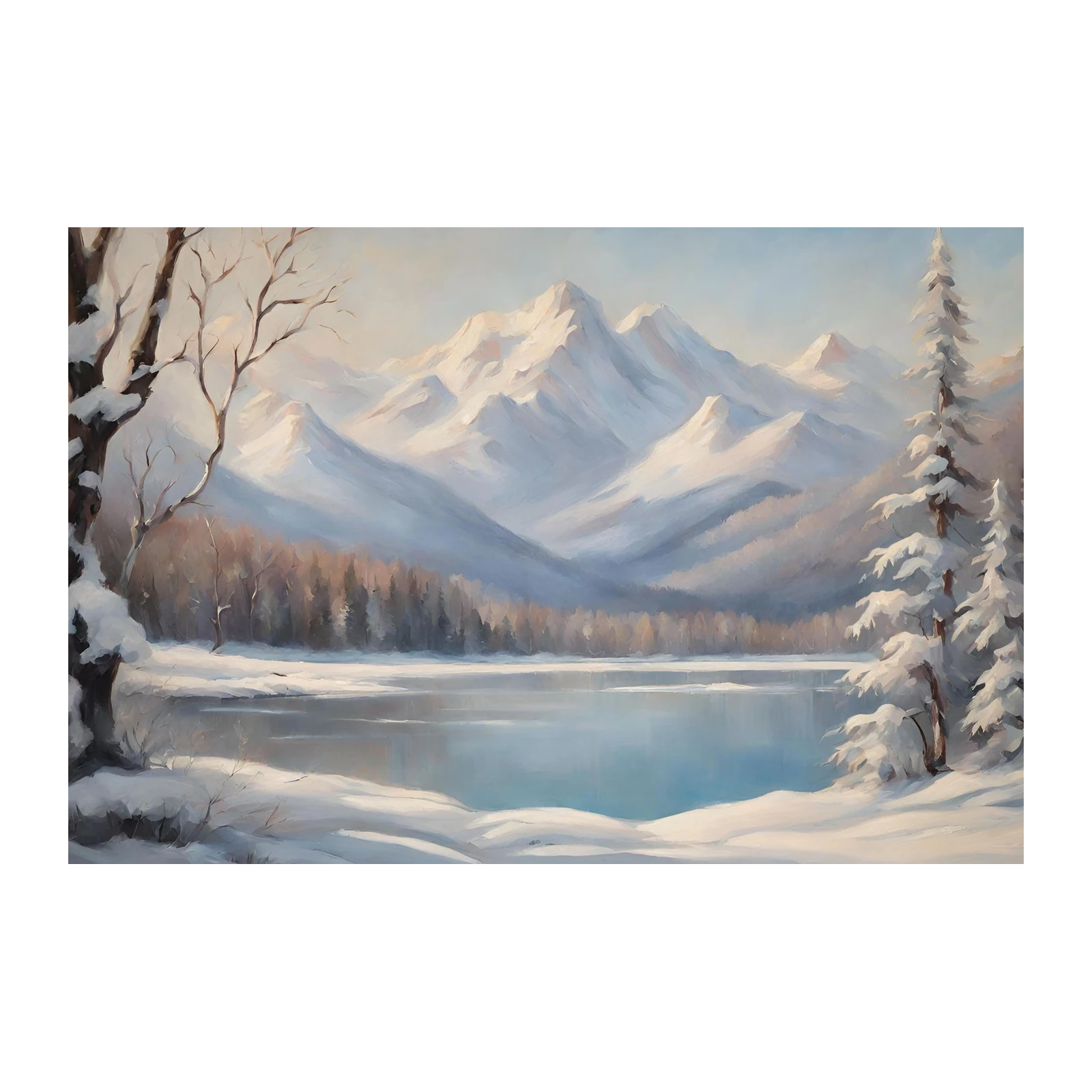 Serene Snowy Mountain Lake Landscape Wall Art