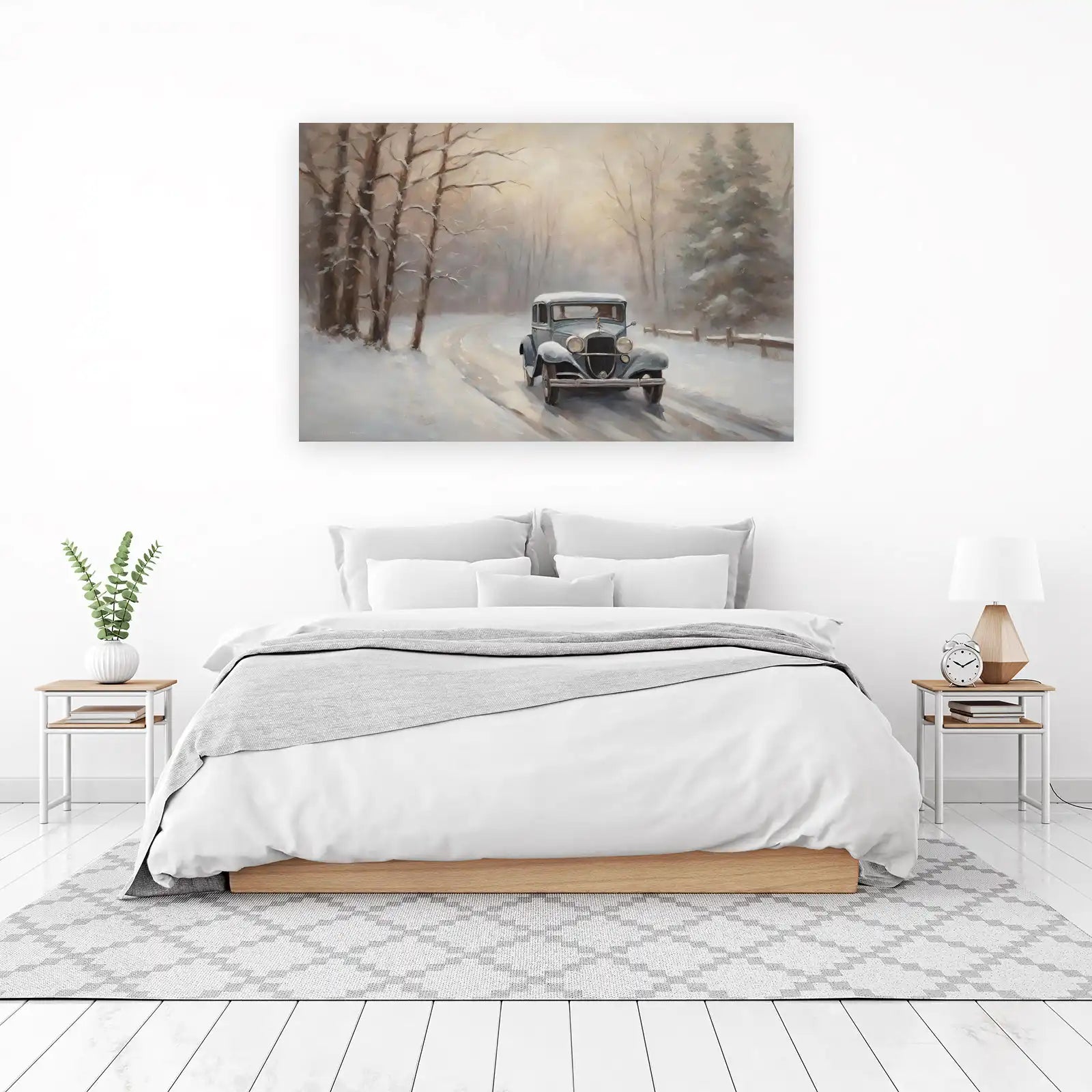 Vintage Winter Drive Classic Car Wall Art