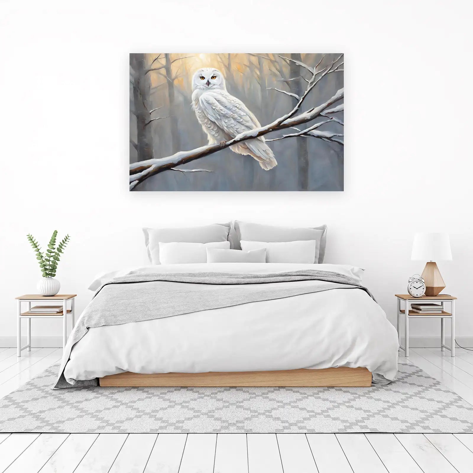 Majestic Snowy Owl Winter Forest Wall Art