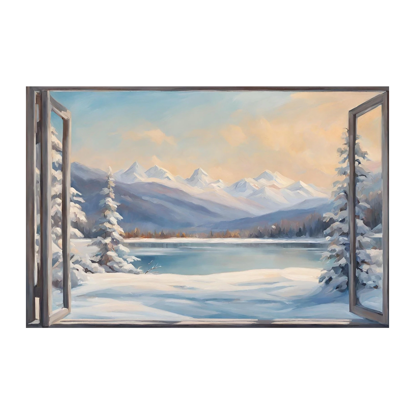 Winter Mountain Lake Window Wall Art