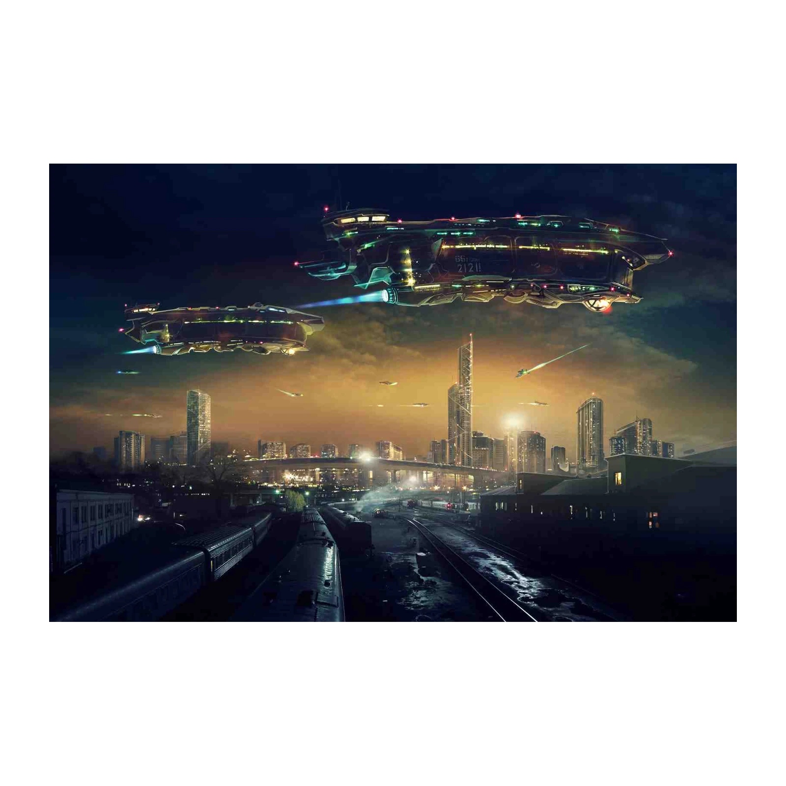Futuristic Cityscape Sci-Fi Spaceship Wall Art