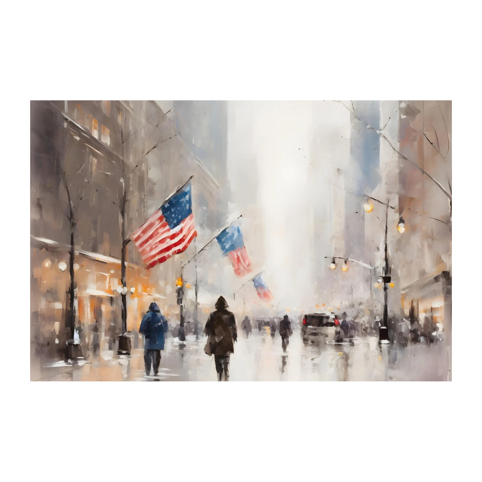 American Cityscape with Flags Wall Art