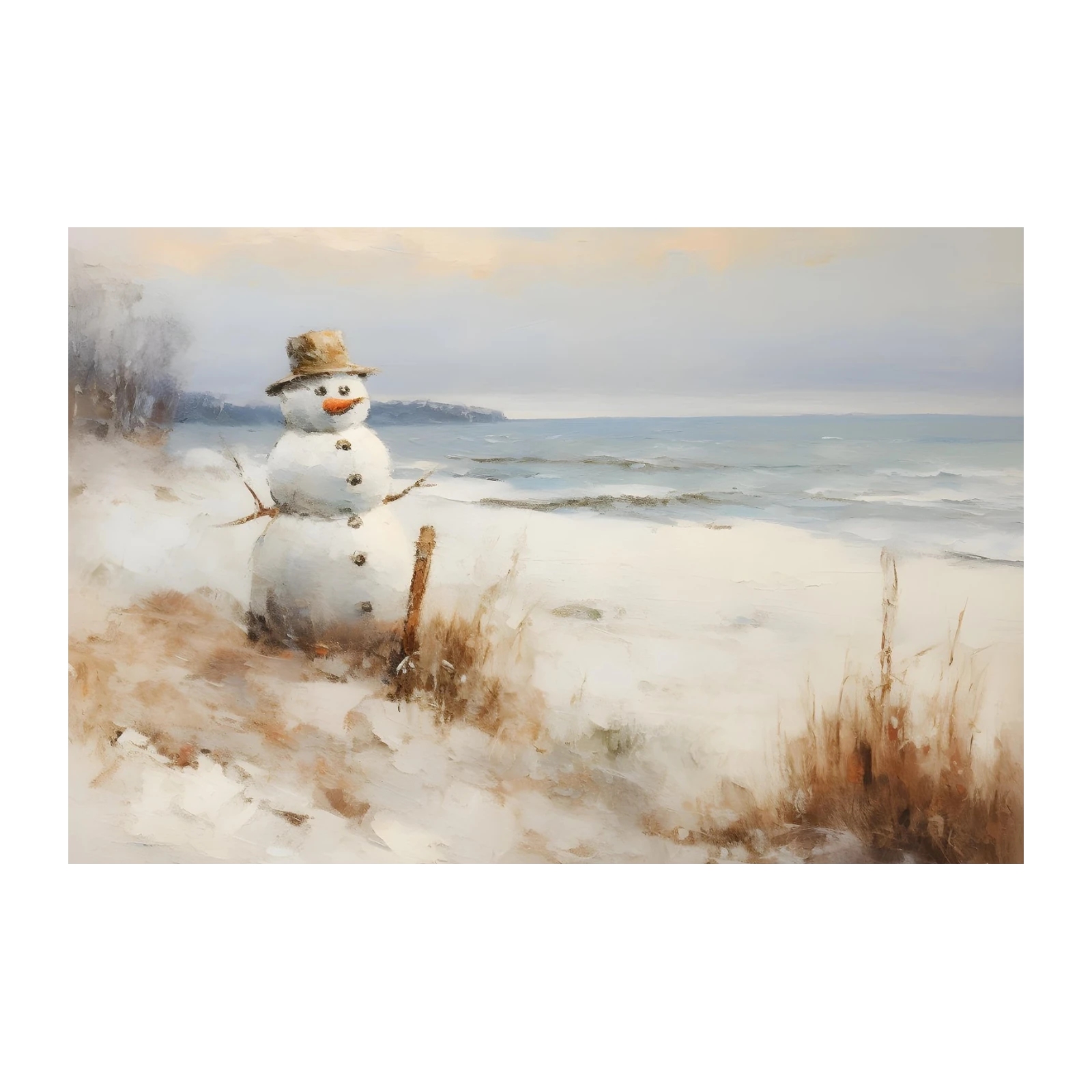 Charming Snowman Beachscape Wall Art