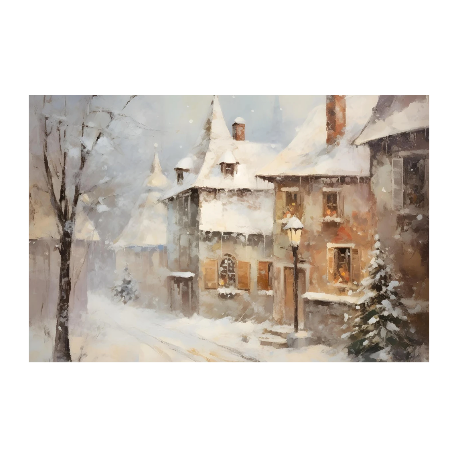 Cozy Winter Village Street Wall Art