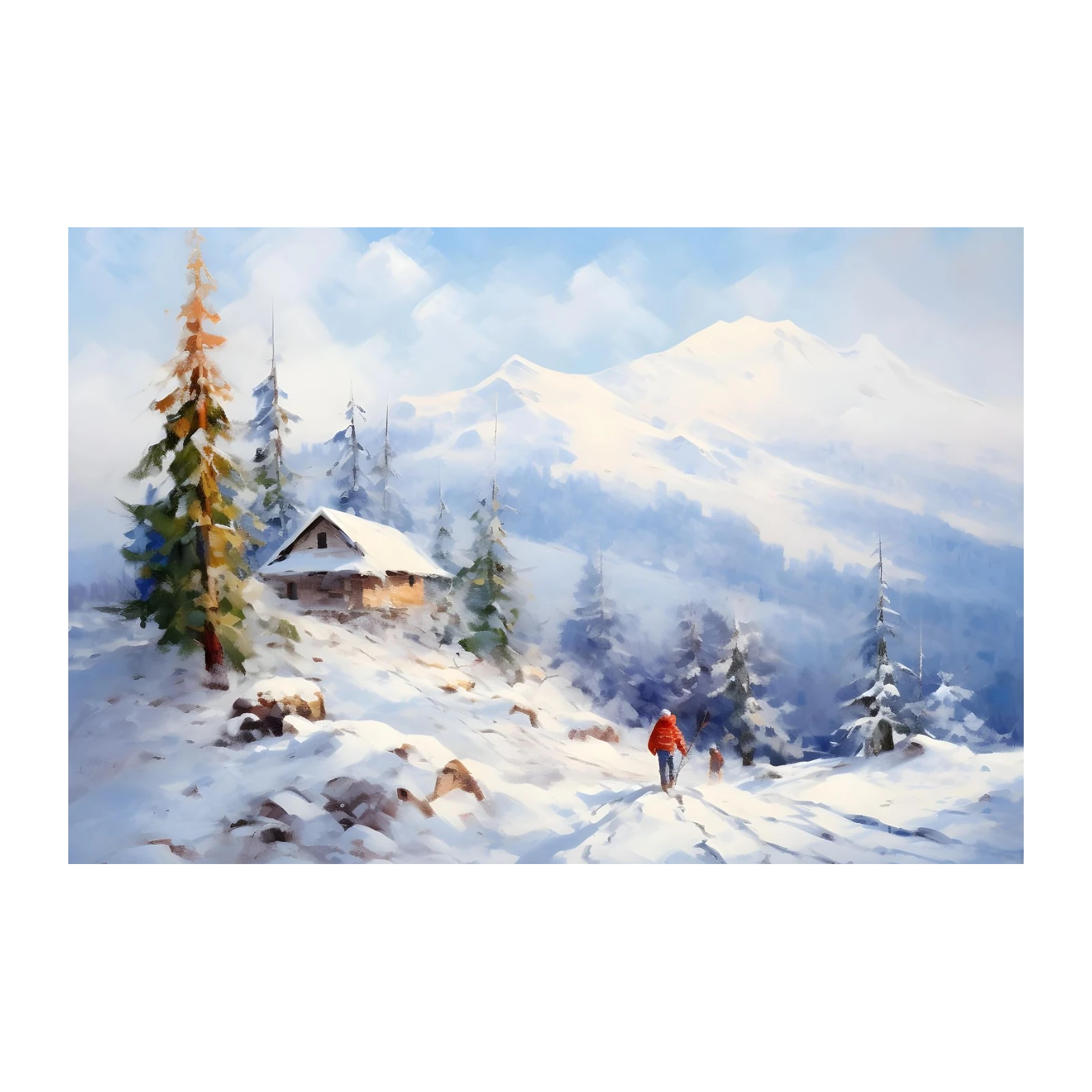 Cozy Mountain Cabin Winter Hike Wall Art