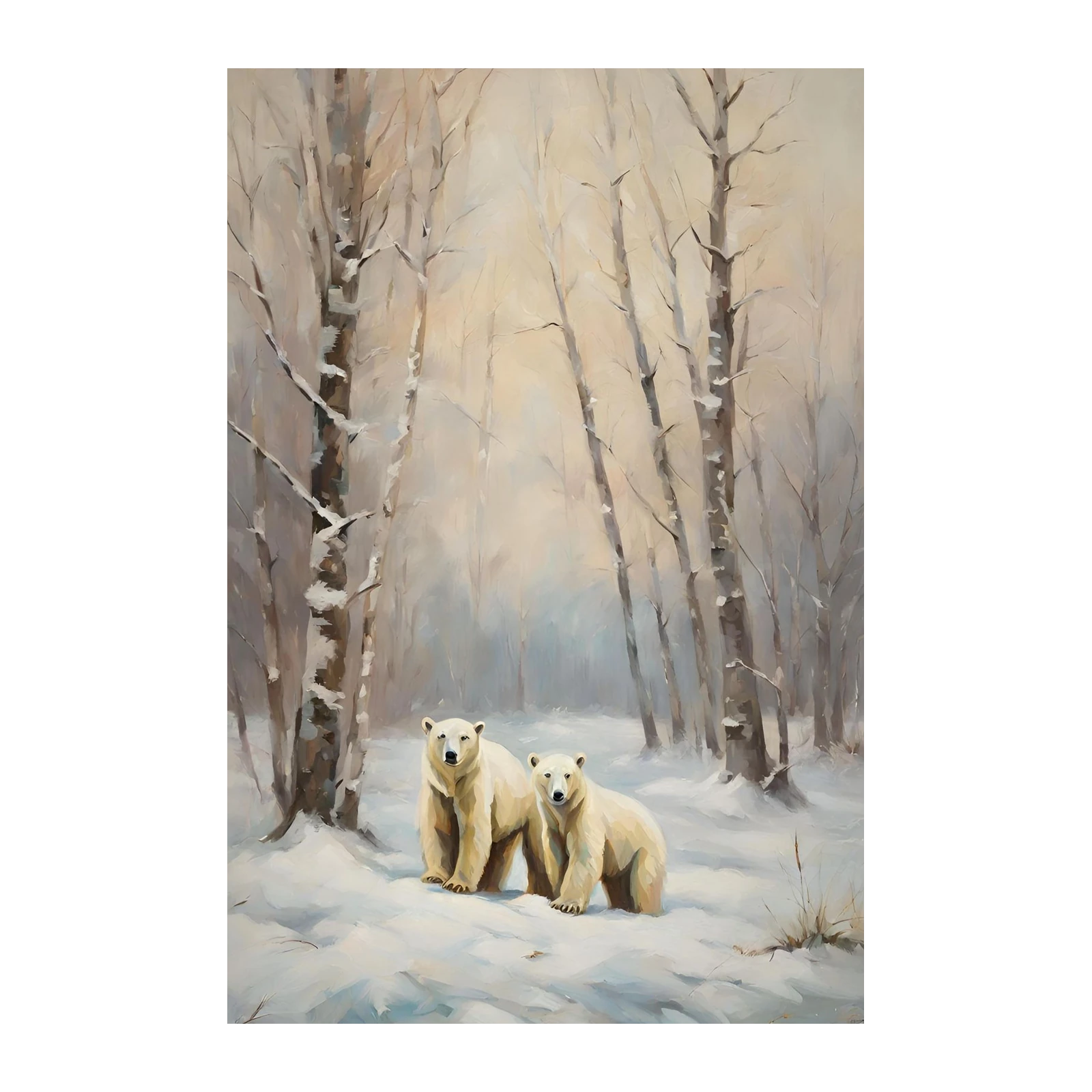 Majestic Polar Bears in Winter Forest Wall Art