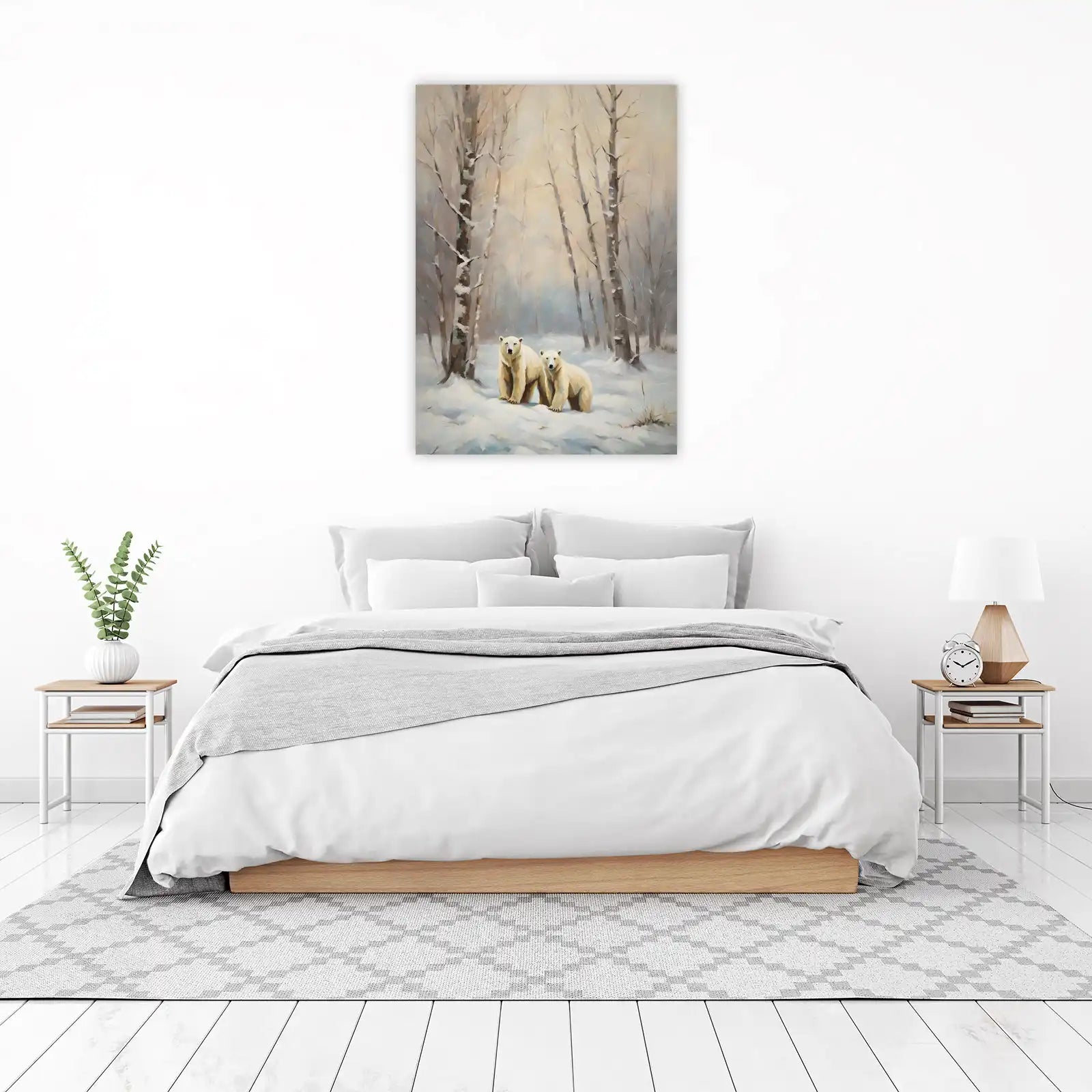 Majestic Polar Bears in Winter Forest Wall Art