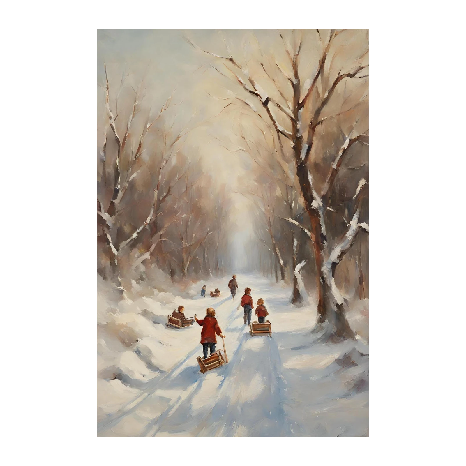 Vintage Winter Sledding Children Wall Art