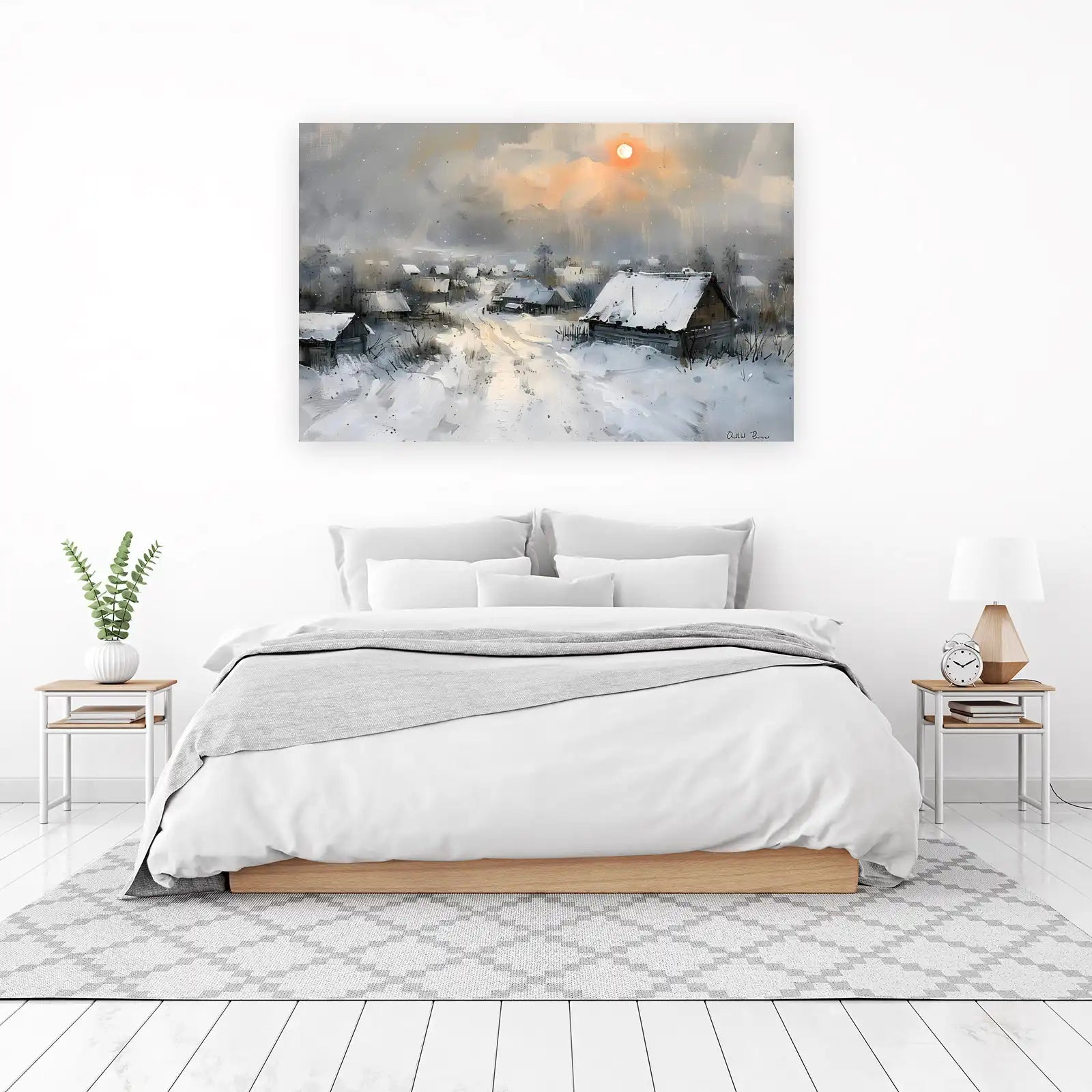 Serene Winter Village Snowfall Wall Art