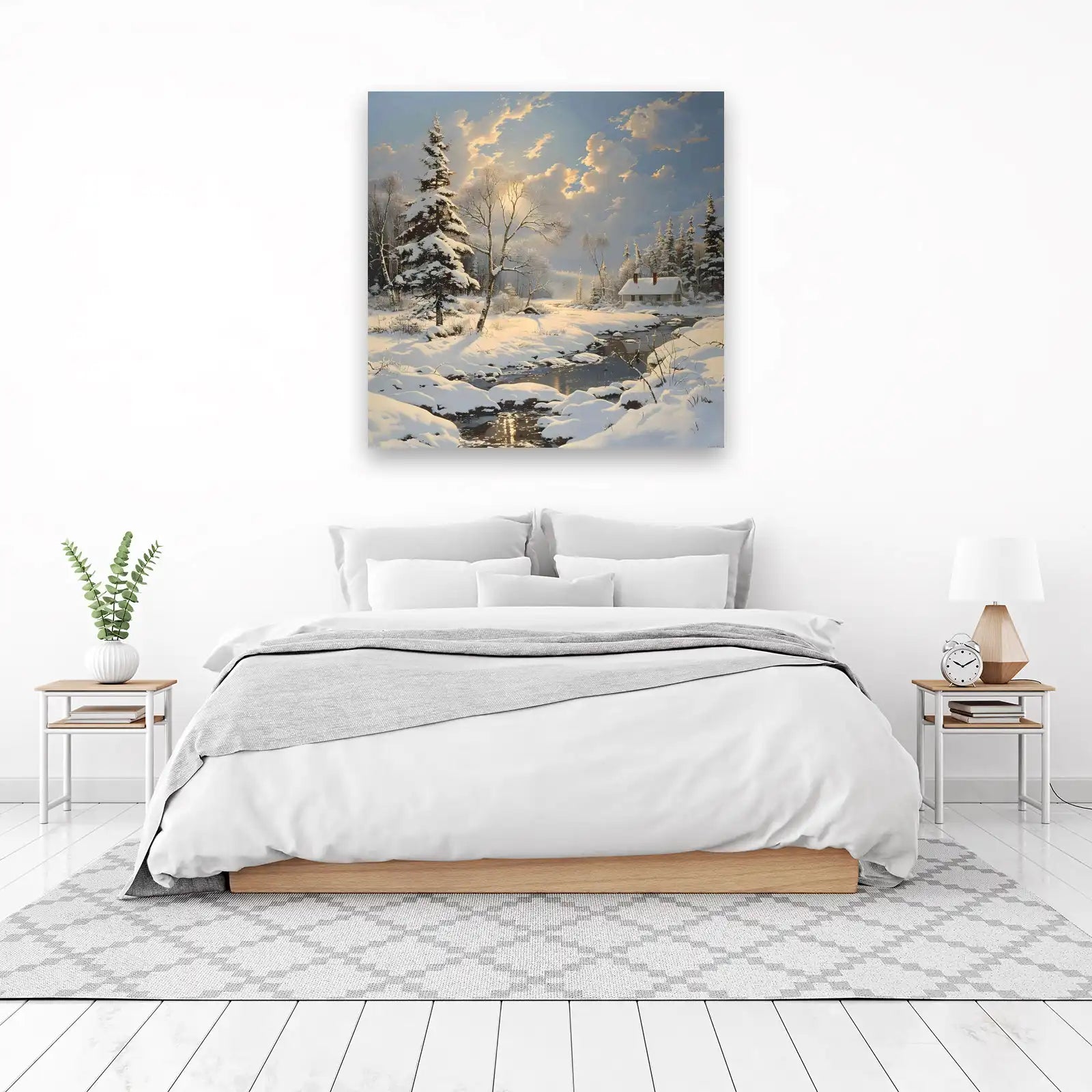 Serene Winter Cabin Landscape Wall Art