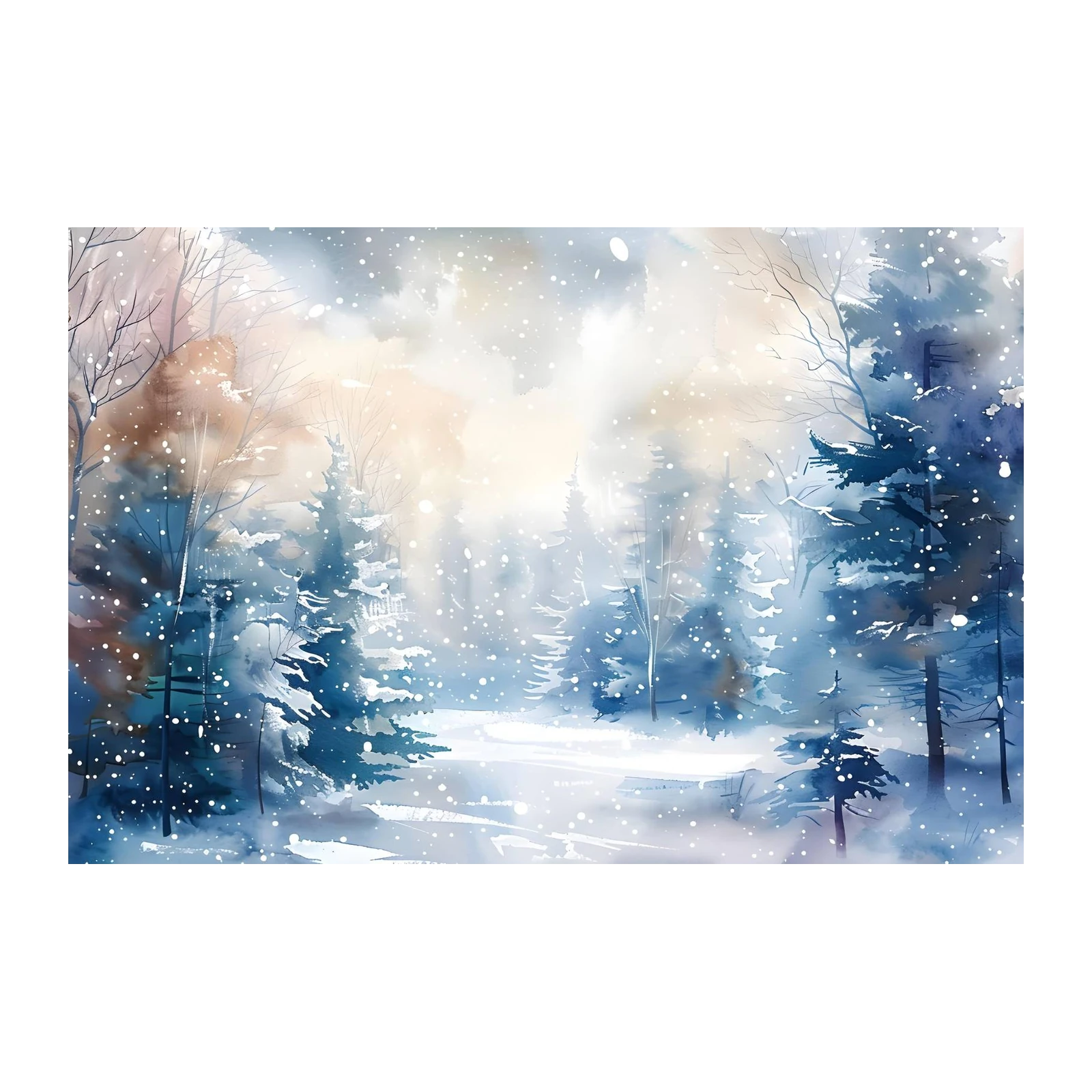Winter Wonderland Snow Forest Watercolor Wall Art
