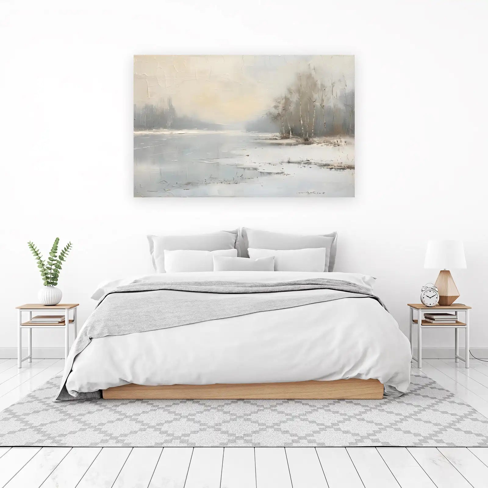 Serene Winter Landscape Oil Painting Wall Art