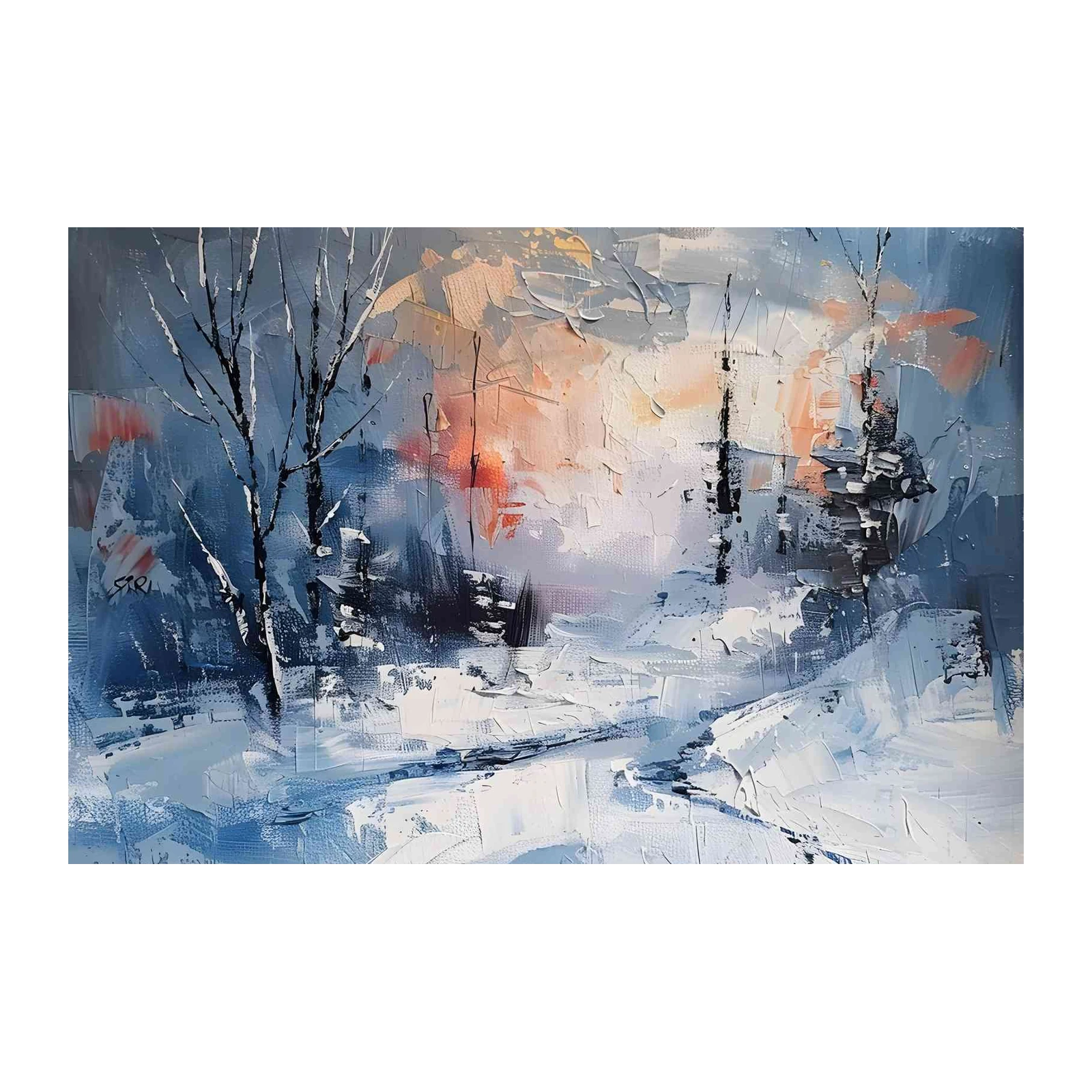 Abstract Winter Forest Sunset Wall Art