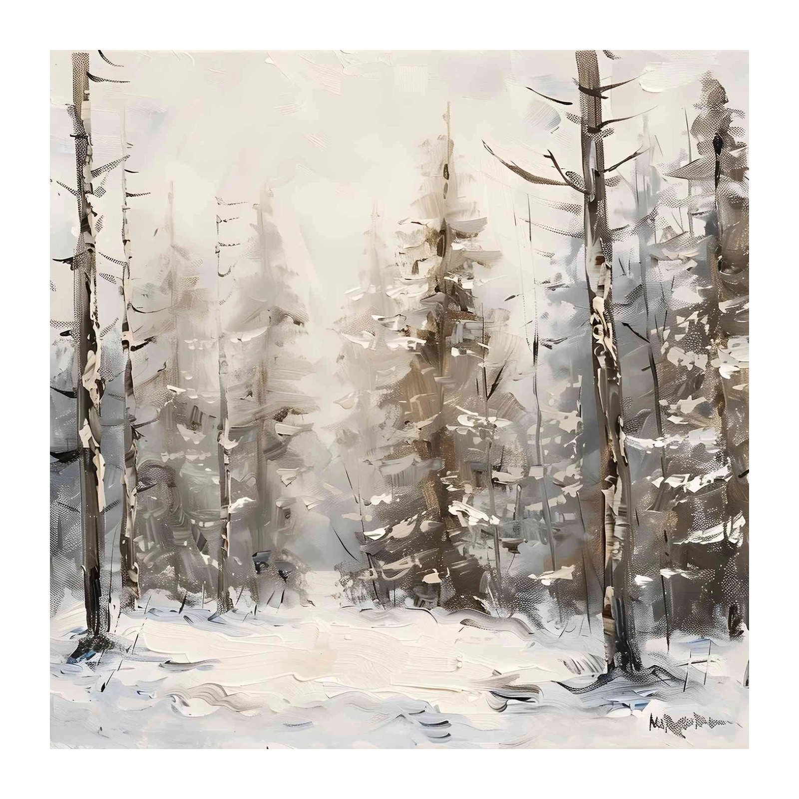 Ethereal Winter Forest Impasto Wall Art