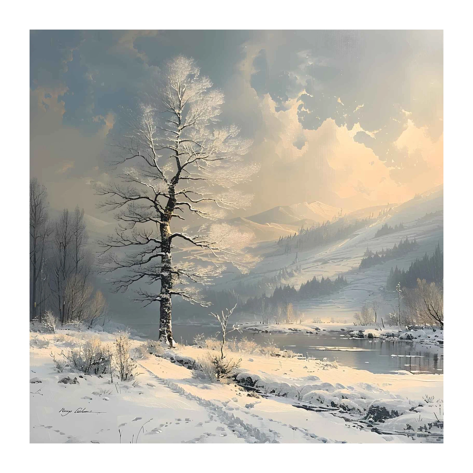 Serene Winter Landscape Tree Wall Art