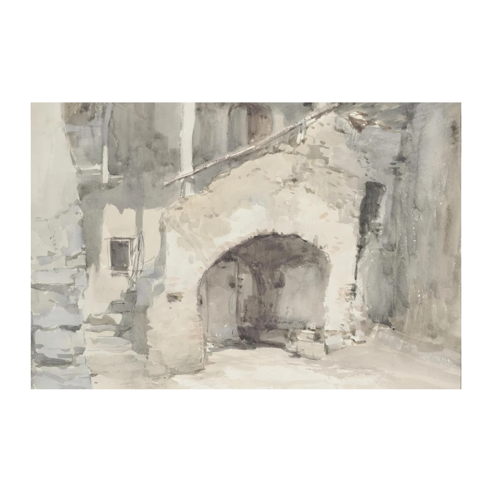 Serene Courtyard Watercolor Wall Art