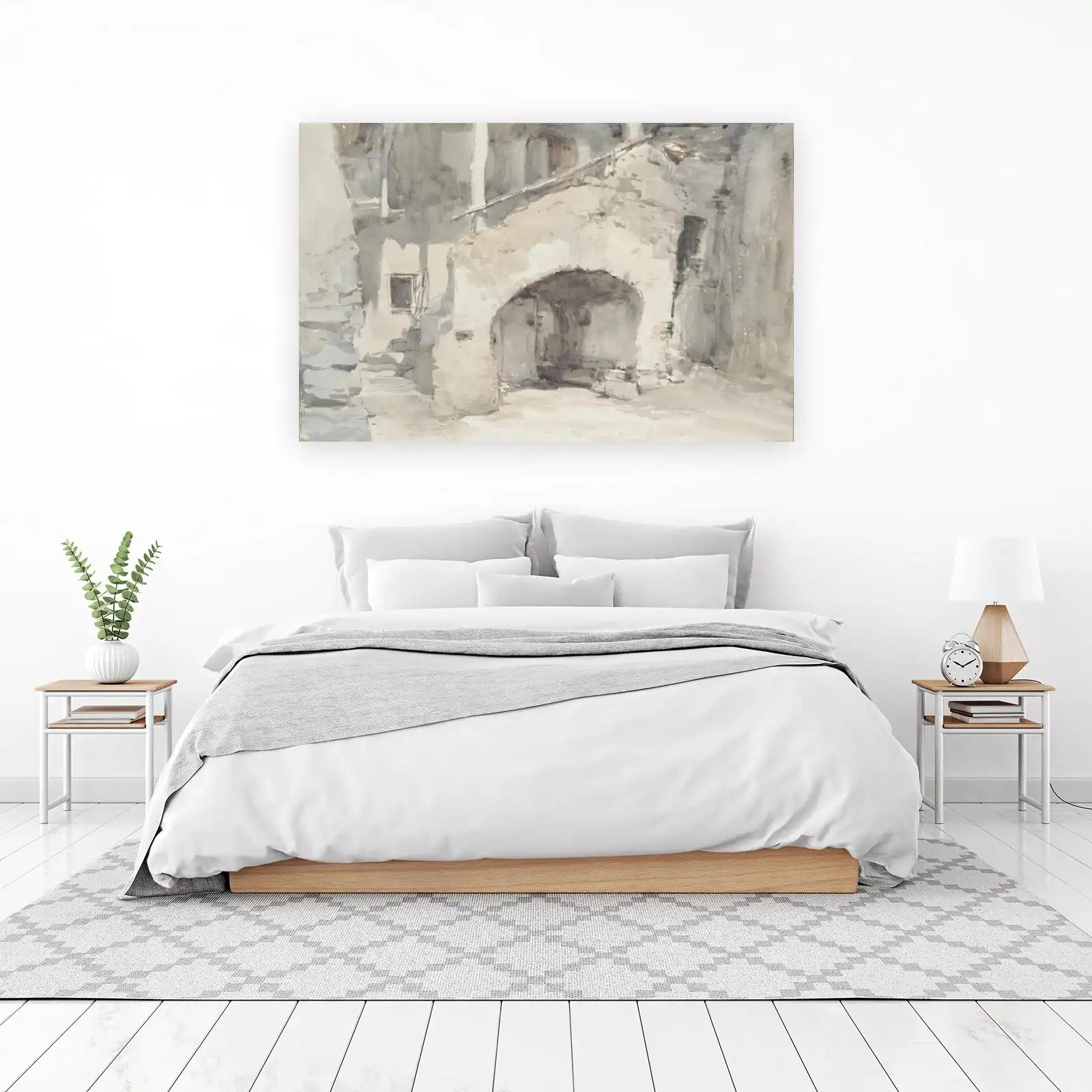 Serene Courtyard Watercolor Wall Art