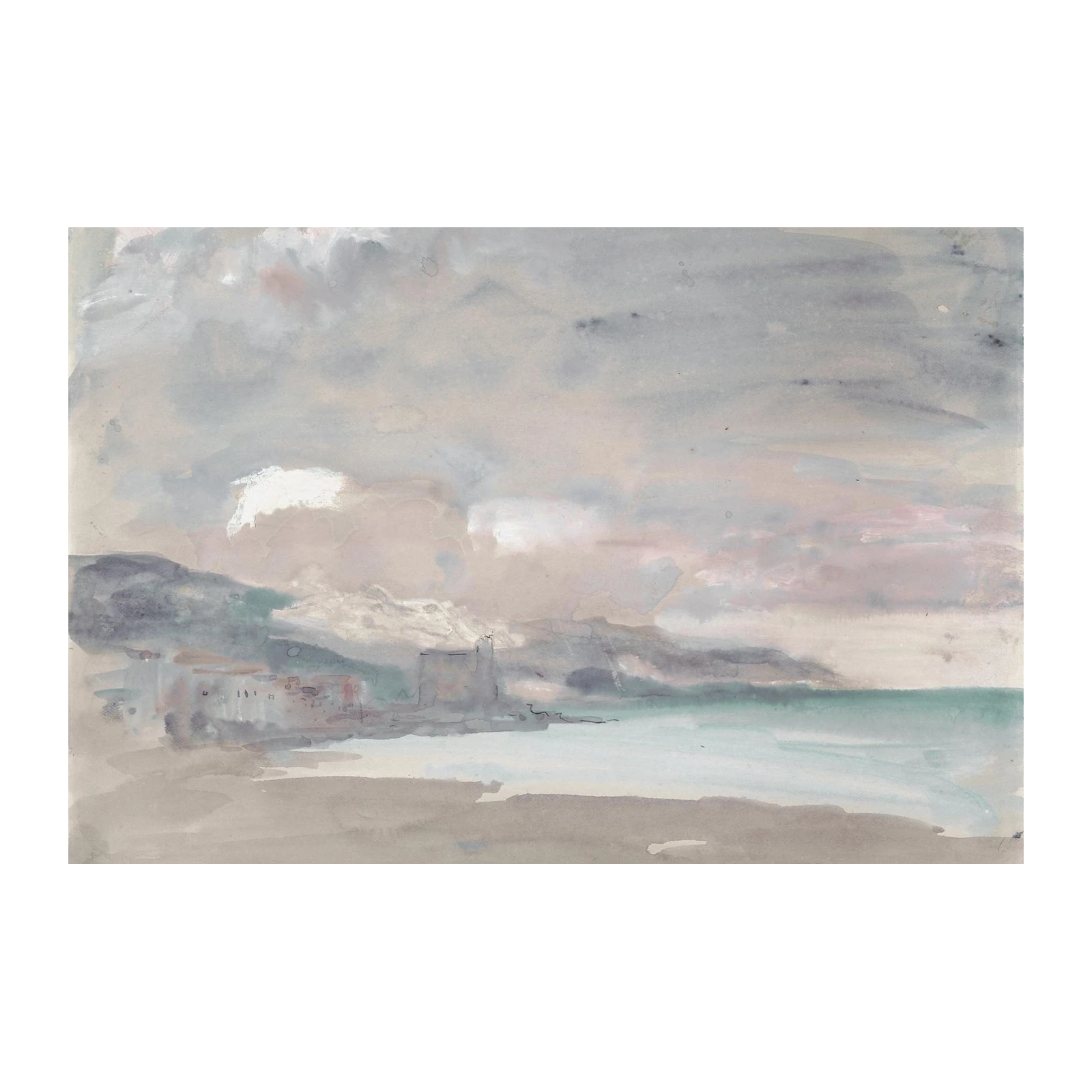 Misty Coastal Landscape Watercolor Wall Art