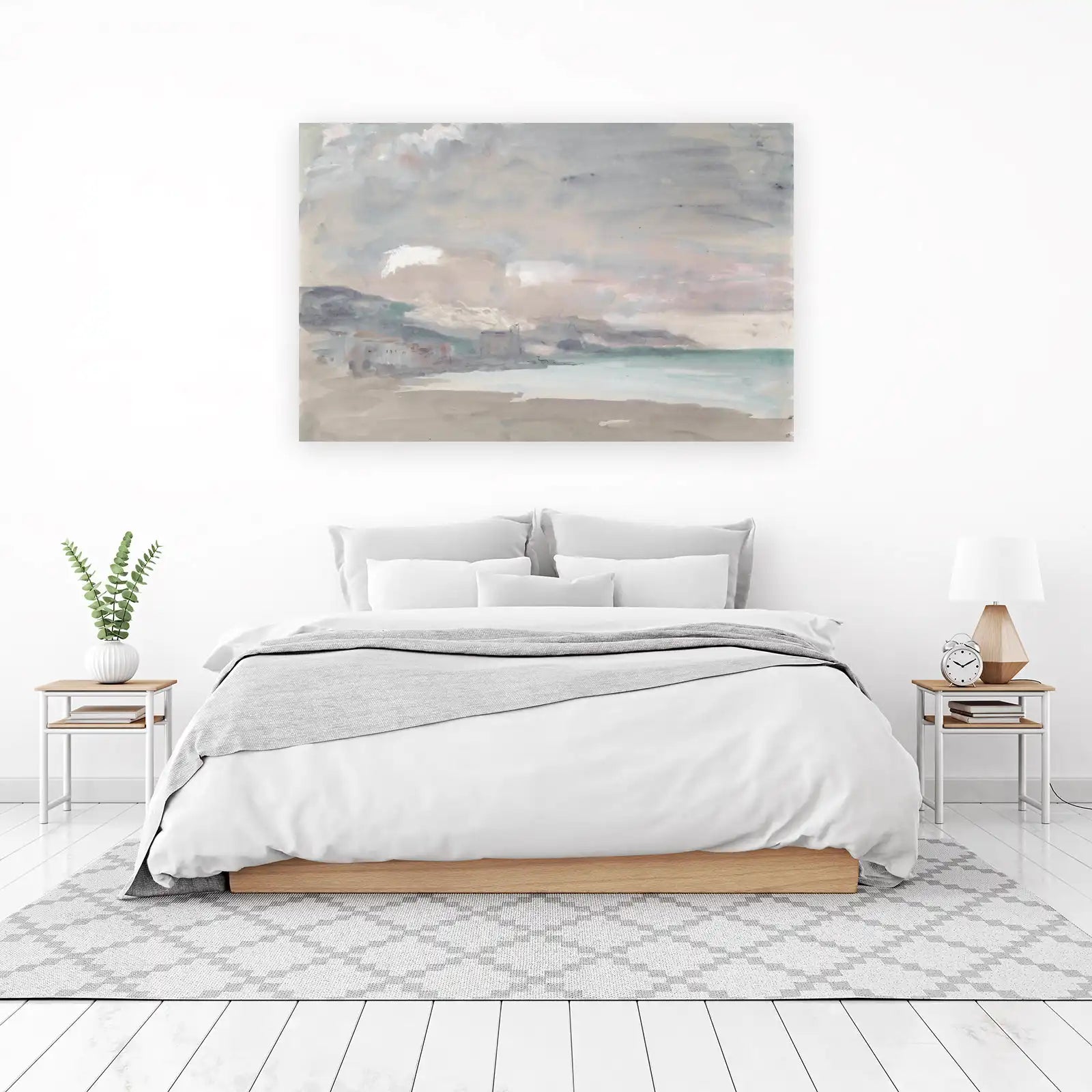 Misty Coastal Landscape Watercolor Wall Art