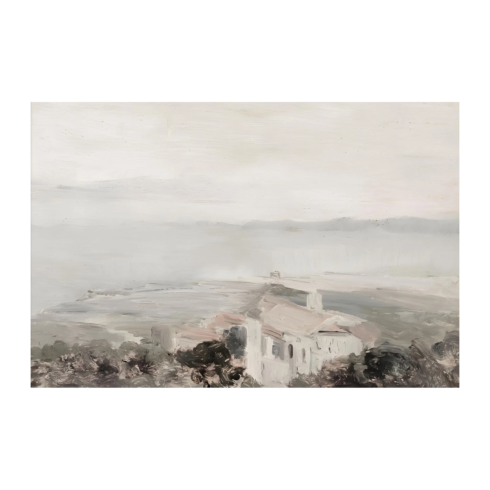 Serene Coastal Village Oil Painting Wall Art