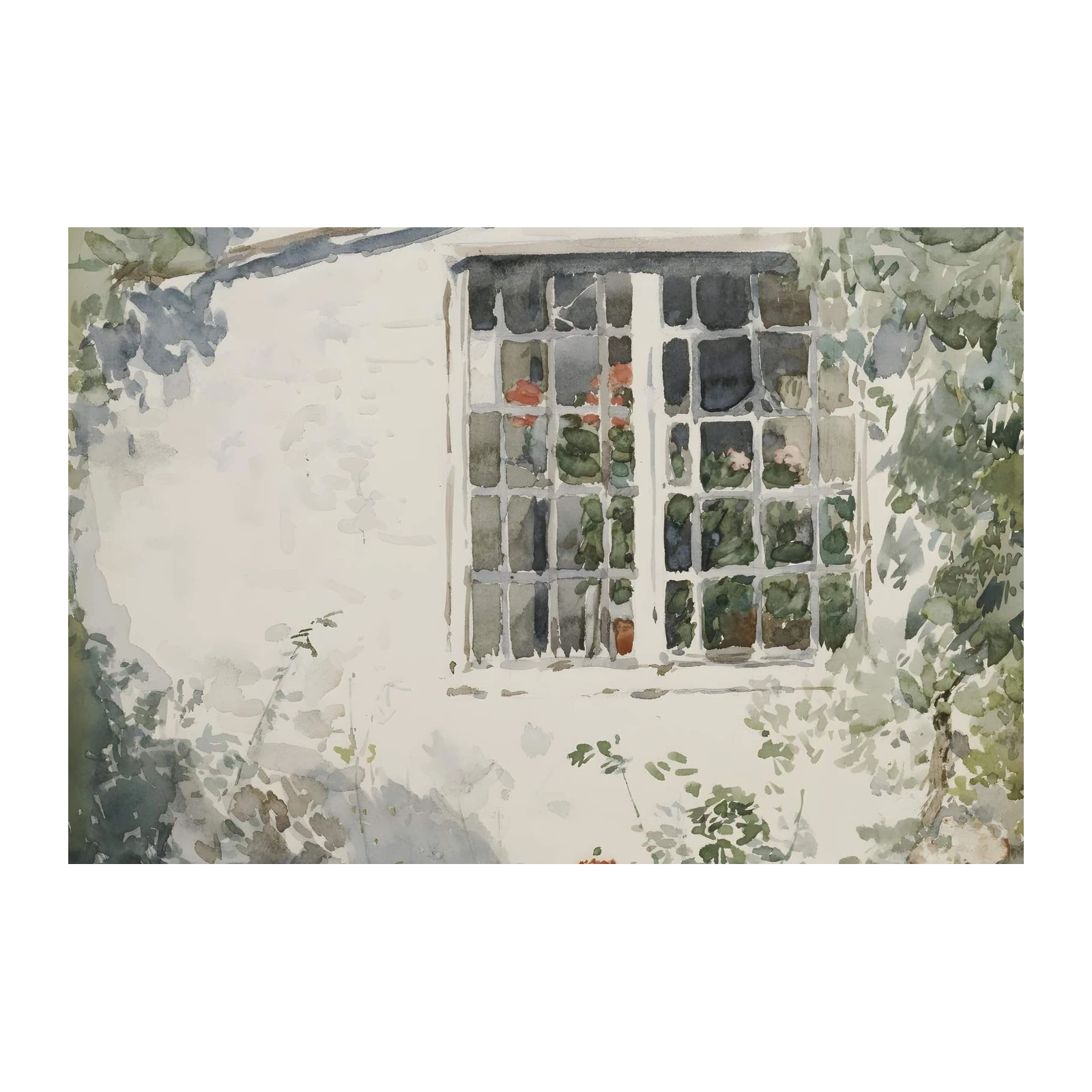 Vintage Garden Window Watercolor Wall Art