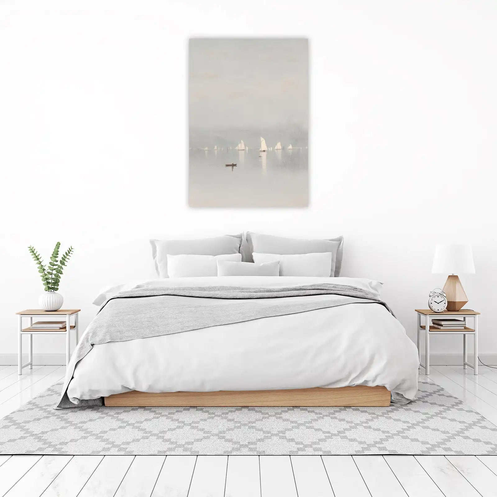 Serene Sailboats on Misty Water Wall Art