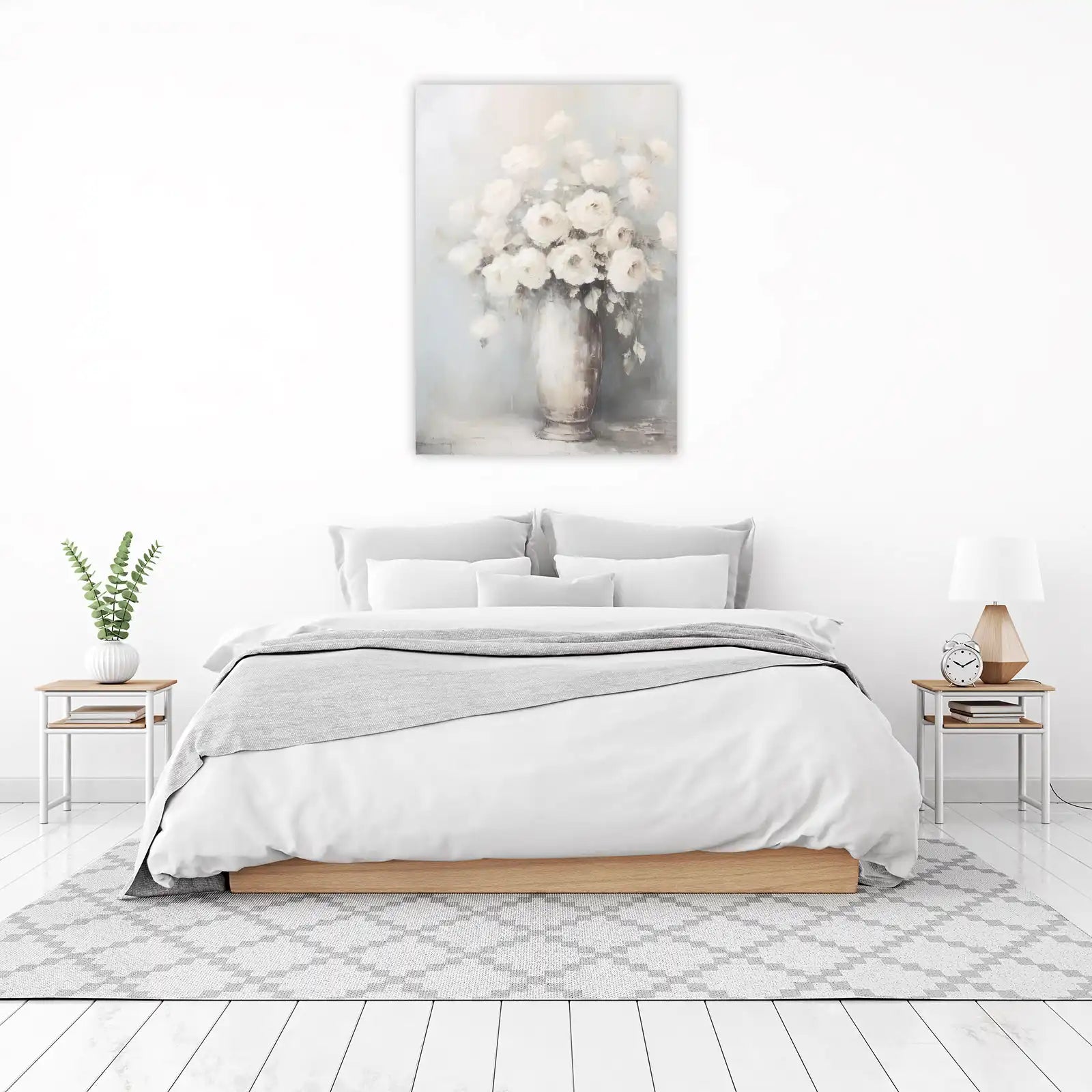 Elegant White Roses Vintage Vase Wall Art