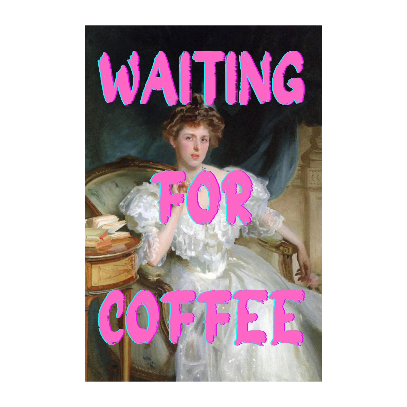 Waiting For Coffee Vintage Portrait Wall Art