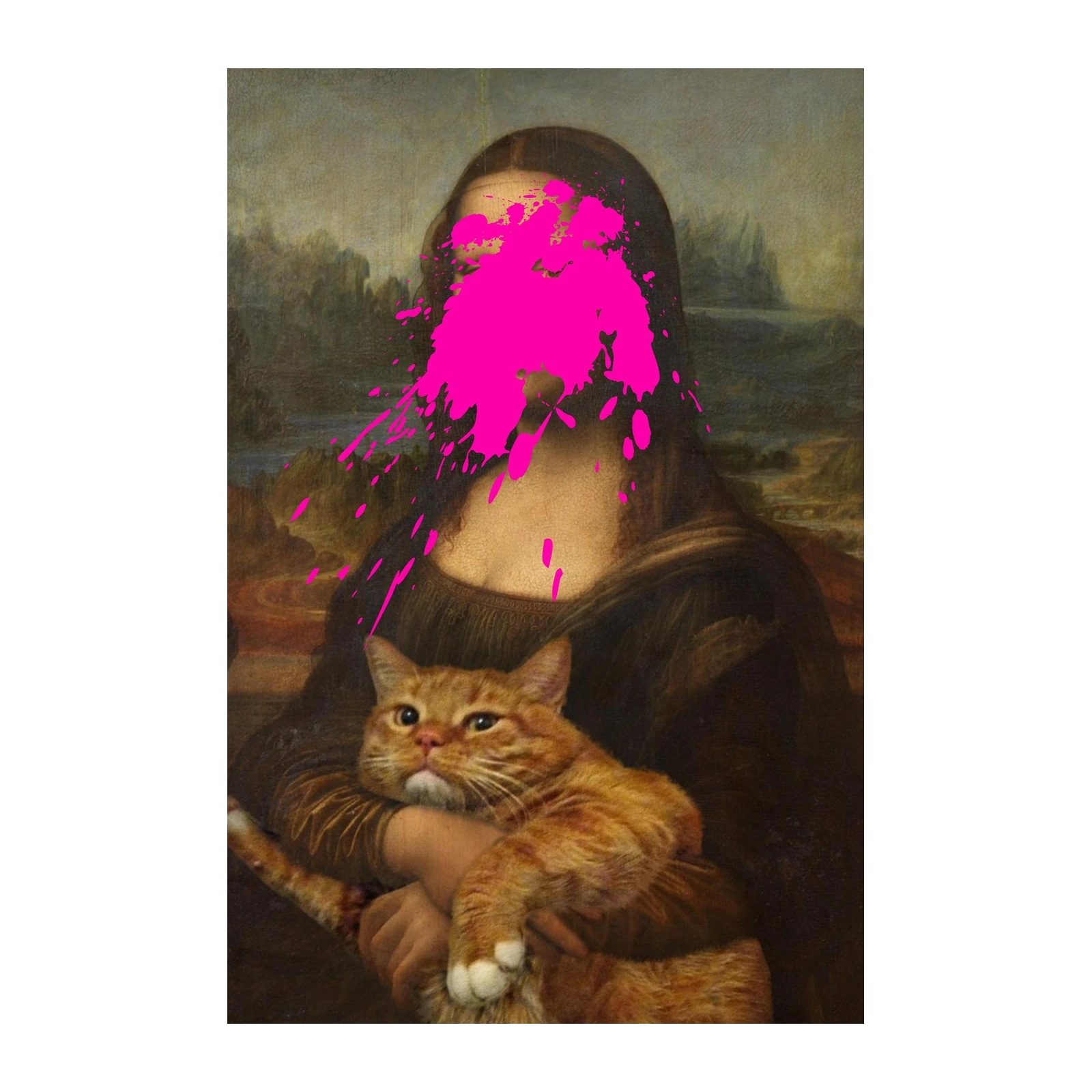 Mona Lisa Cat Splatter Wall Art - Pop Art Home Decor